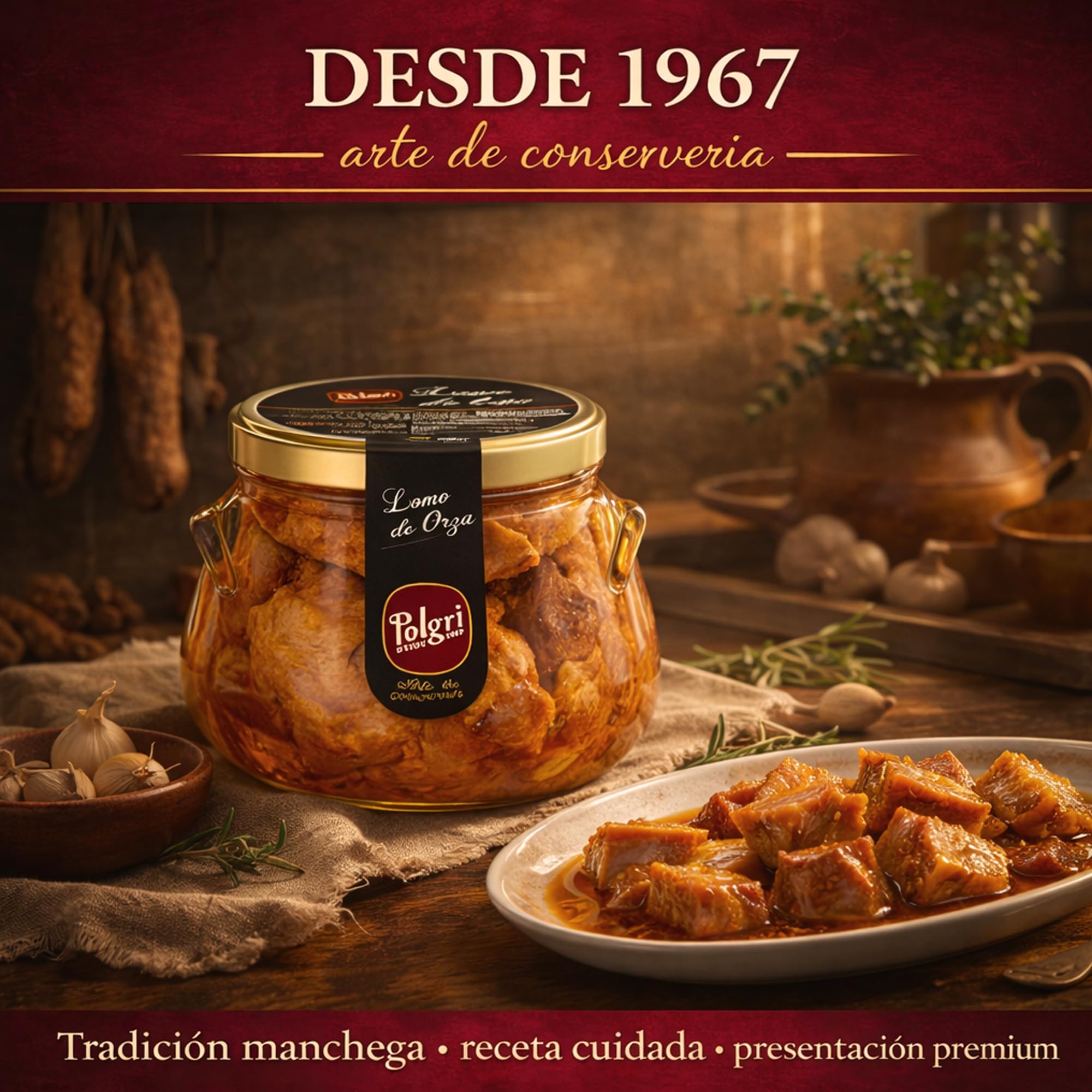 POLGRI Lomo de Orza Lomo Frito Conserva Gourmet Pack 2 Tarros 780 g Receta Artesana Cerdo Listo para Servir