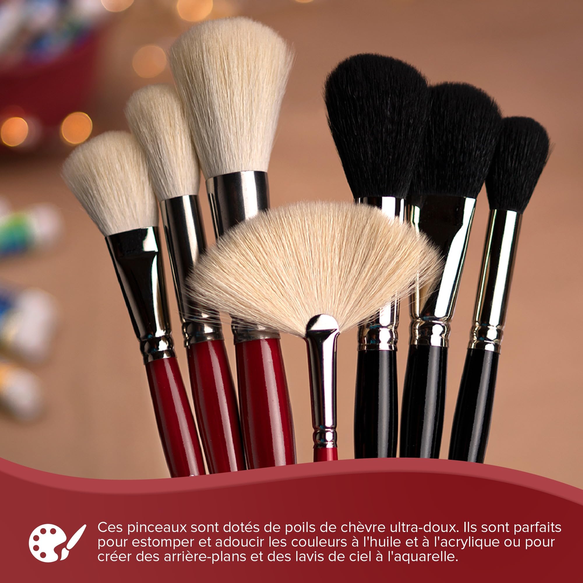 Silver Brush Limited - Assortiment de 4 pinceaux Silver Mop Multimedia pour l'huile, l'acrylique et l'aquarelle - Manche Court