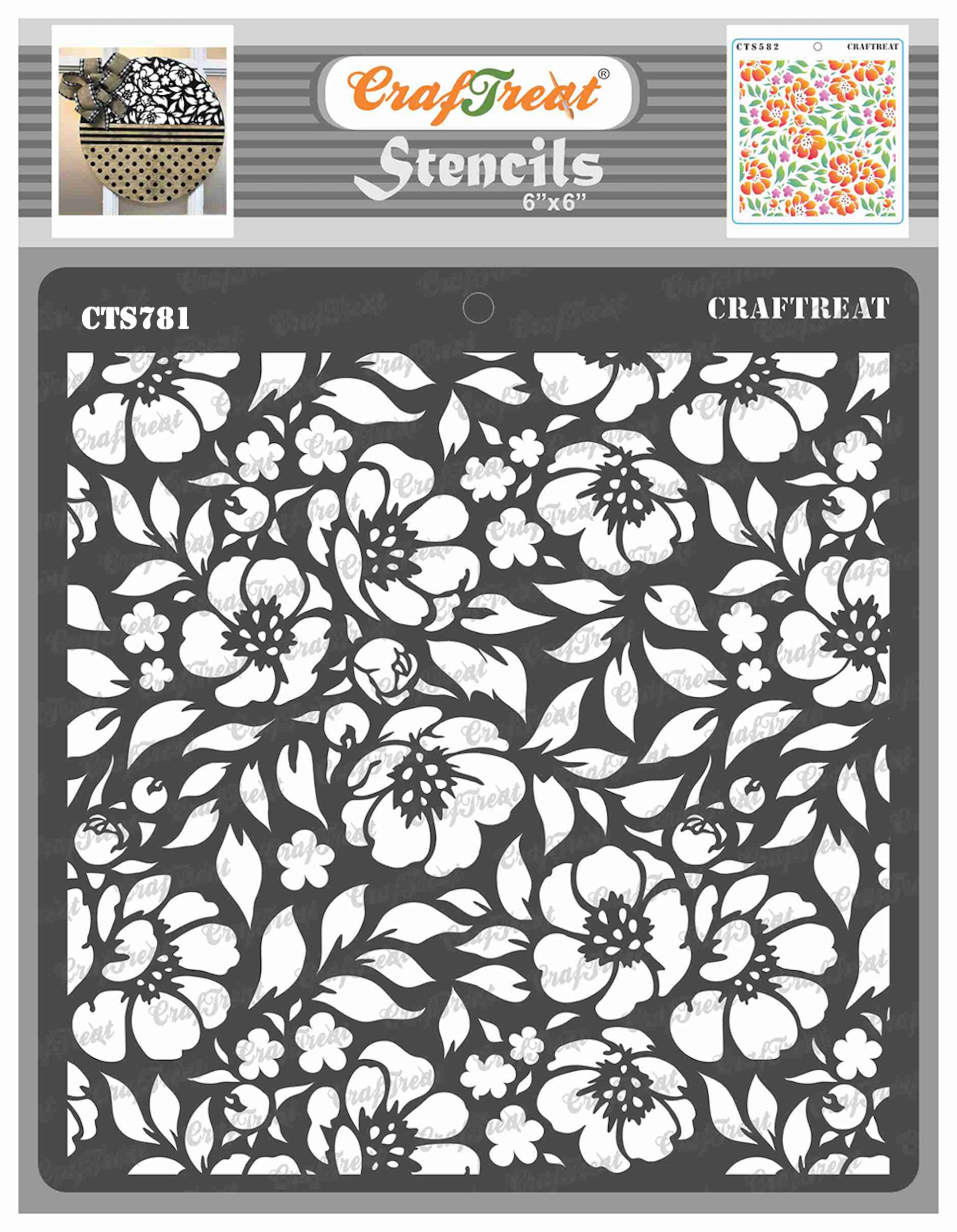 CrafTreat Reusable Anemone Background Stencil 6x6 Inch for Painting on Wood, Wall, Tile, Canvas, Paper, Fabric, Floor and DIY