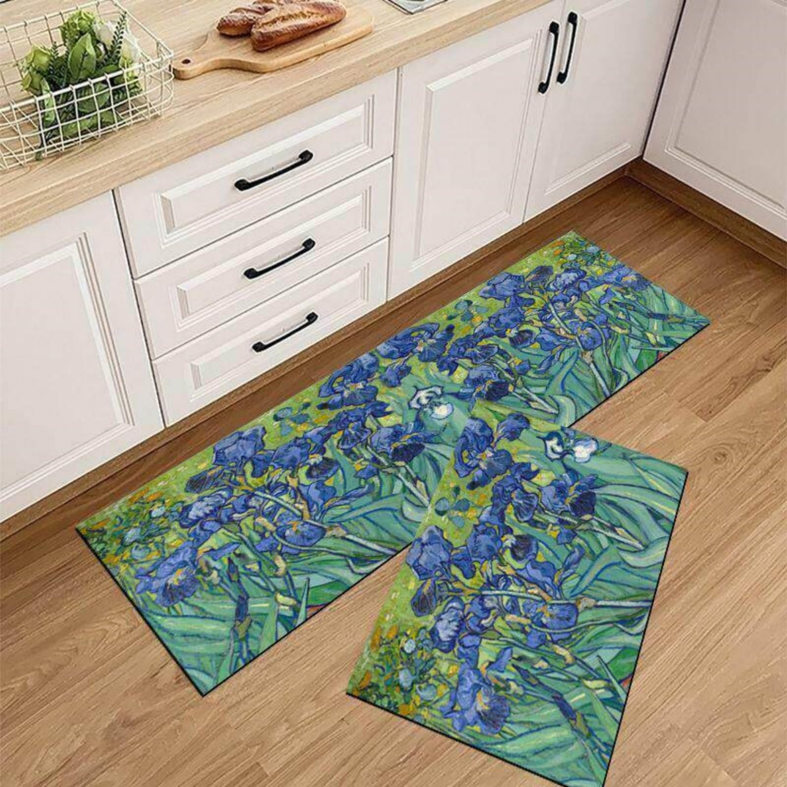 Tappeto Cucina 50X80Cm+50X60Cm Fiore Viola Moderni Tappetini Da Cucina 2 Pezzi,Antiscivolo Impermeabile Tappeti Da Cucine,Lavabile, Adatto Per Corridoi, Cucine, Bagni