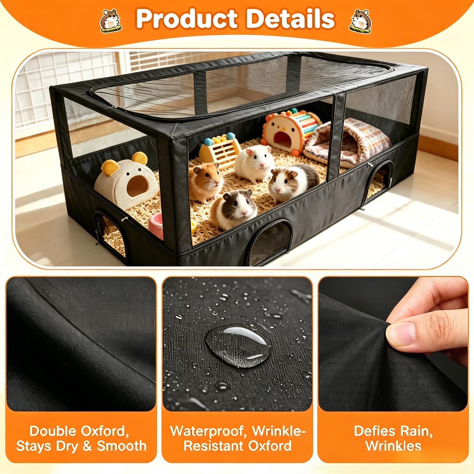 Freilaufgehege für Kaninchen 162x82x58 cm – Outdoor & Indoor geeignet, 4 Türen, offenes Dach, Meerschweinchen Käfig, Hasenkäfig für Hamster, Kaninchenstall zerlegbar, Haustierlaufstall mit Reißverschl