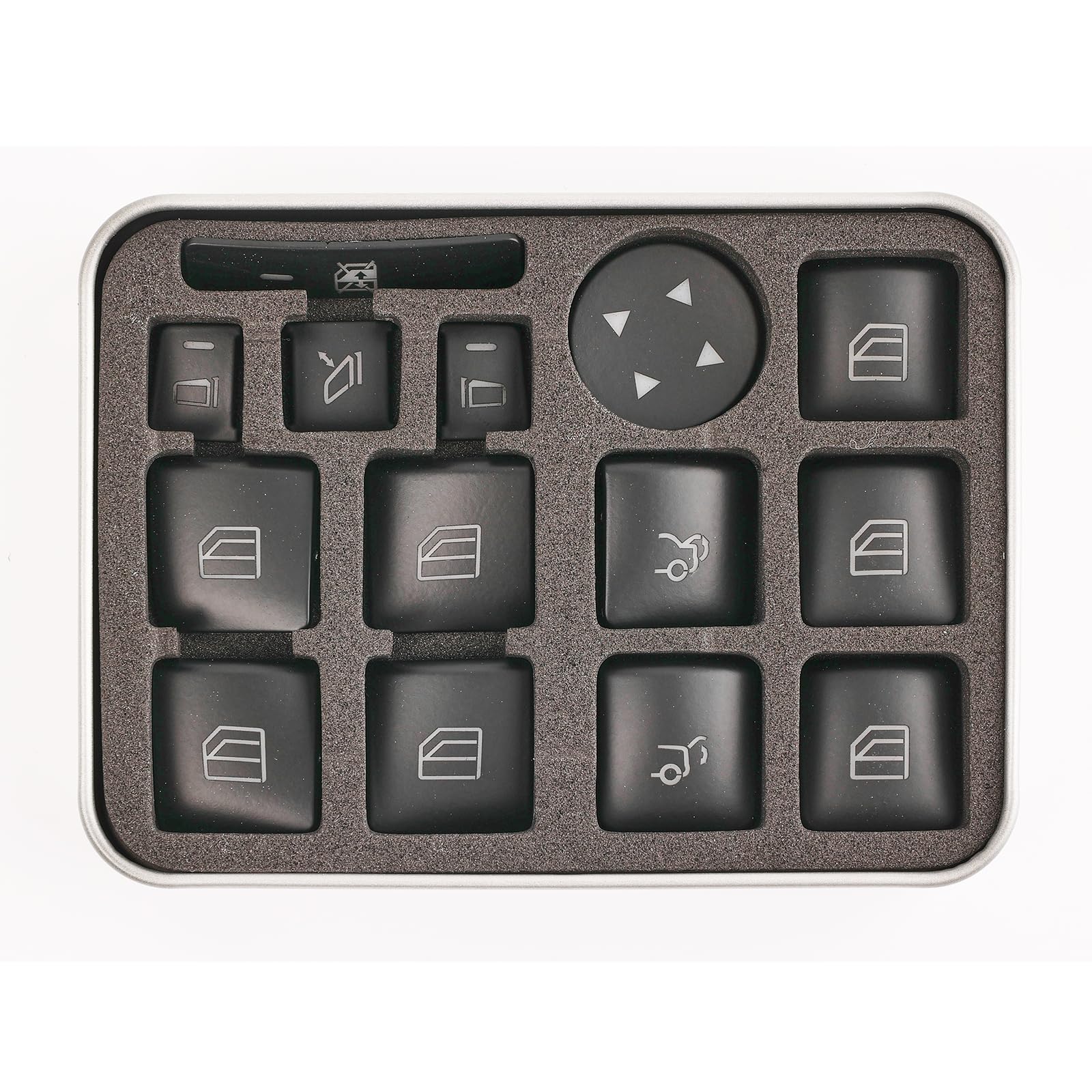 14Pcs Interior Door Window Switches Trim Stickers Inner Power Button Covers Replacement Black for Mercedes Benz C E GLA CLA C180 C200 C230 C250 2008