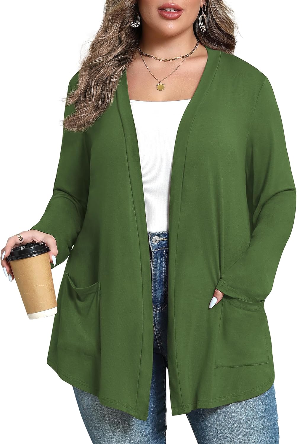 Women's Oversize Cardigans Lightweight Fall Long Sleeve Plus Size Flowy Open Front Shrugs with Pockets