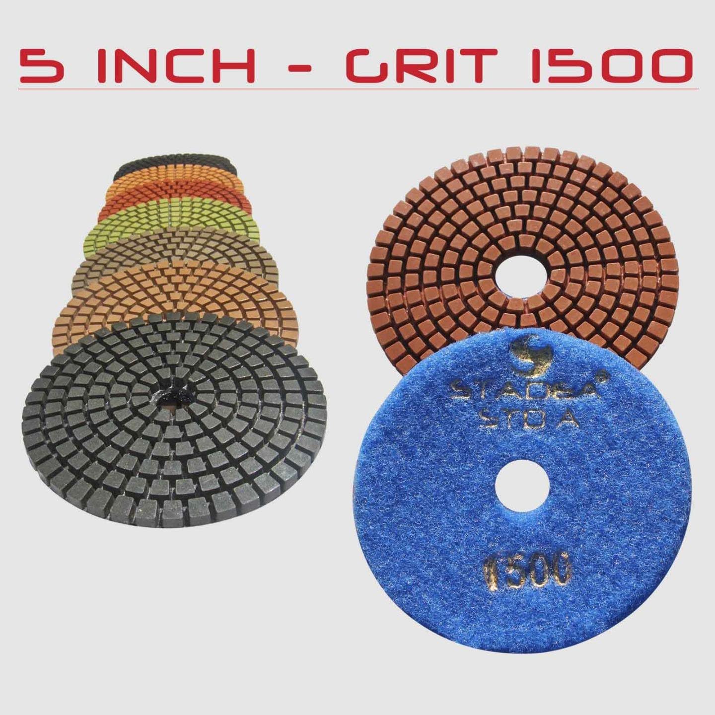 STADEA Premium Grade Wet 5" Diamond Polishing Pads Set For GRANITE MARBLE STONE Polish
