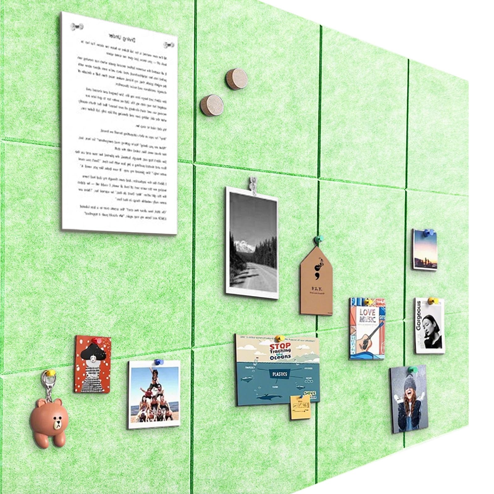 Pin Board, Large, 120 x 90 cm, Felt Self-Adhesive with 90 Push Pins, Pack of 12, 9 mm Thick Pin Board, Vision Board for Photos, Note Memo Board for Home, Kitchen, Office, School, Autumn Leaf Green