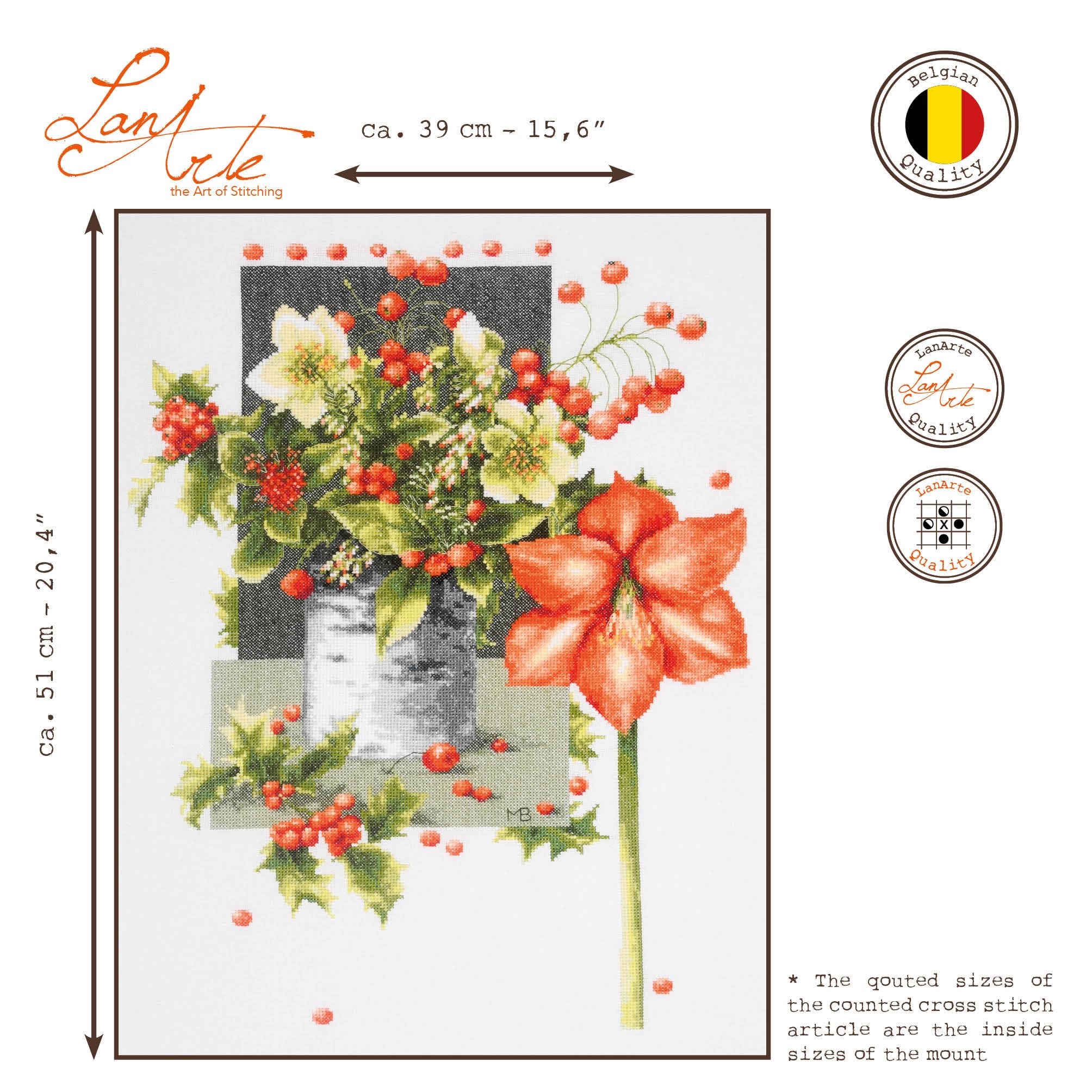 Lanarte Kit Punto Croce Contato HOLLY JOLLY AMARYLLIS Decorativi Per Pareti ca. 39 x 51 cm Set Fai Da Te Creativo Adulti Ricamo Casa Decor Arte Da Parete Kit Per Hobby Cross Stitch