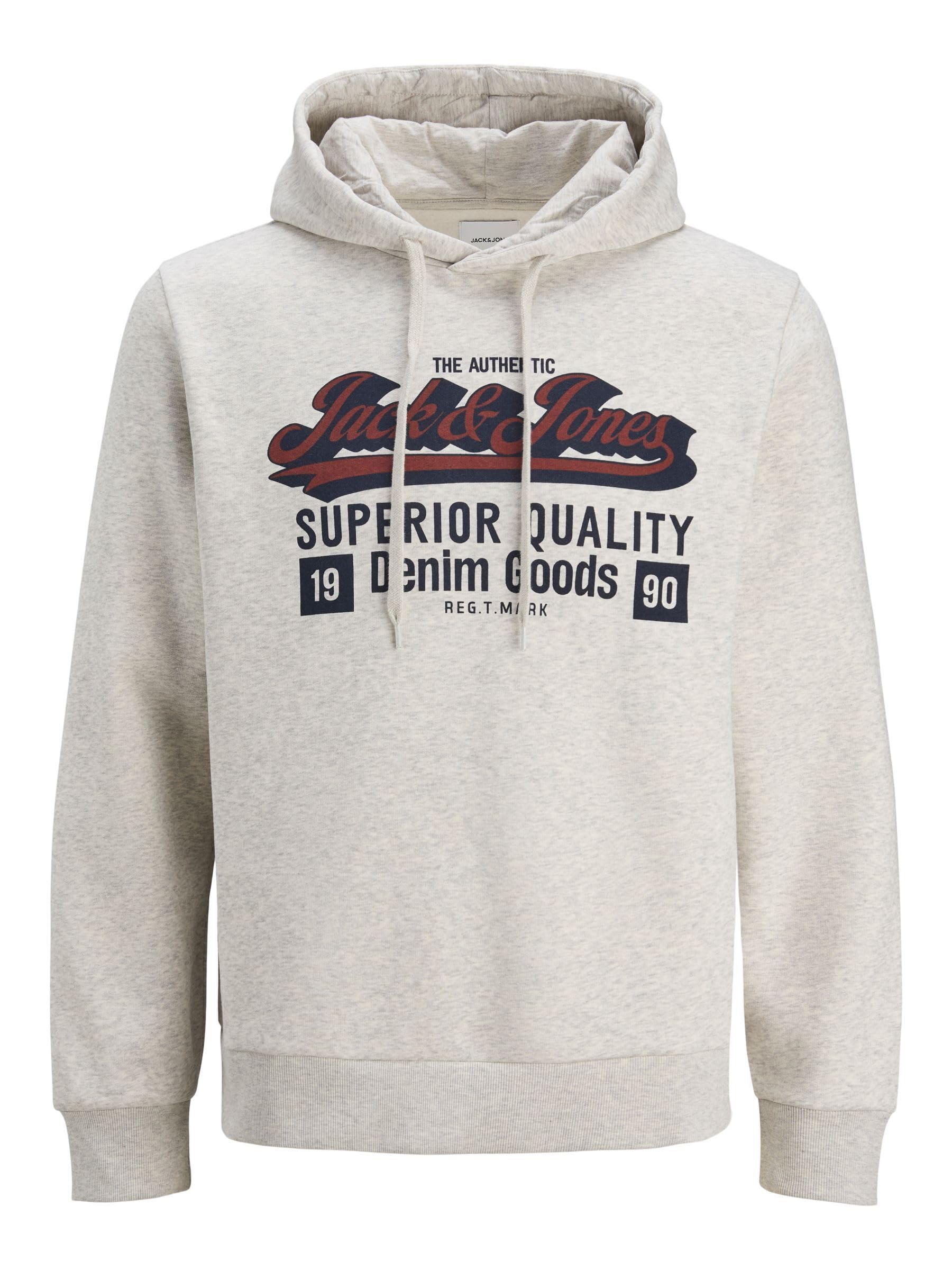 JACK & JONES Mens Logo Hoodie White Melange S
