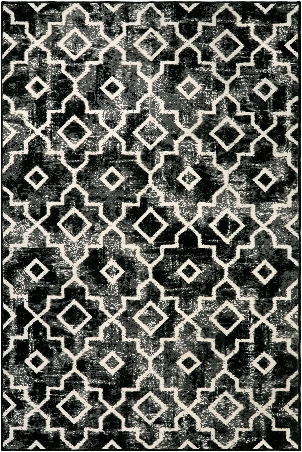 Wonnitar Moroccan Area Rug Washable 4x6 Rug for Bedroom Black Non-Slip Soft Throw Mat for Living Room Modern Geometric Large Dining Room Floor Carpet for Bedside Apartment Bathroom