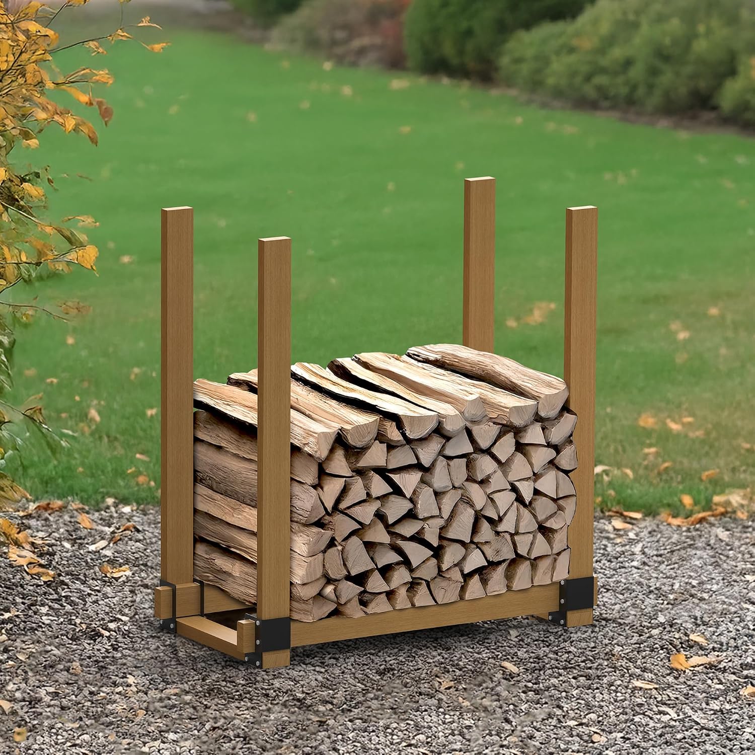 Heavy-Duty Firewood Rack Bracket Kit – Adjustable Outdoor Wood Storage, Durable Steel Lumber Rack, Easy DIY Assembly, Customizable Size, Includes 4 Brackets & 32 Wood Screws