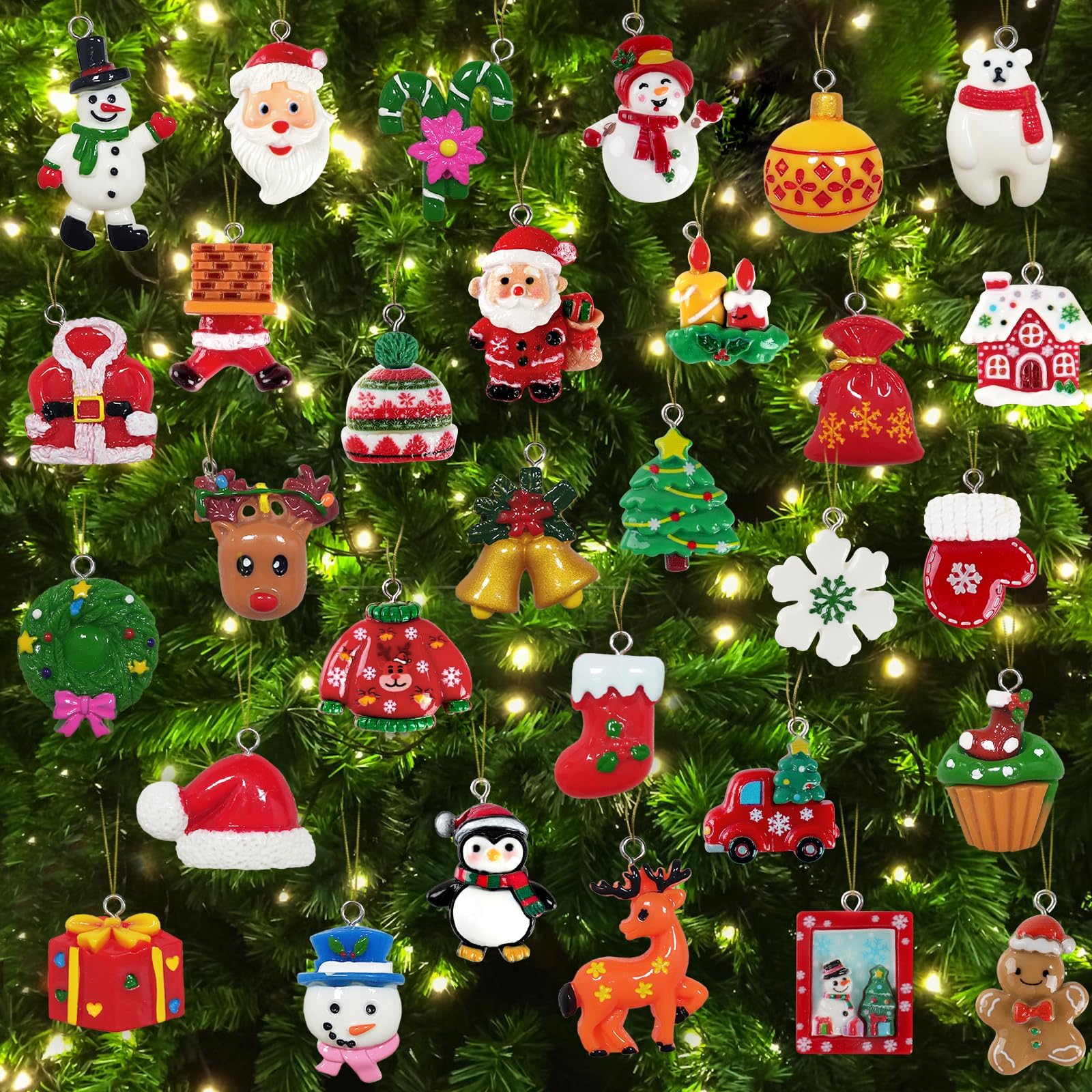 kockuu 30pcs Mini Christmas Ornaments for Mini Tree Decorations Small Christmas Ornaments Resin Miniatures for Craft Christmas Decor