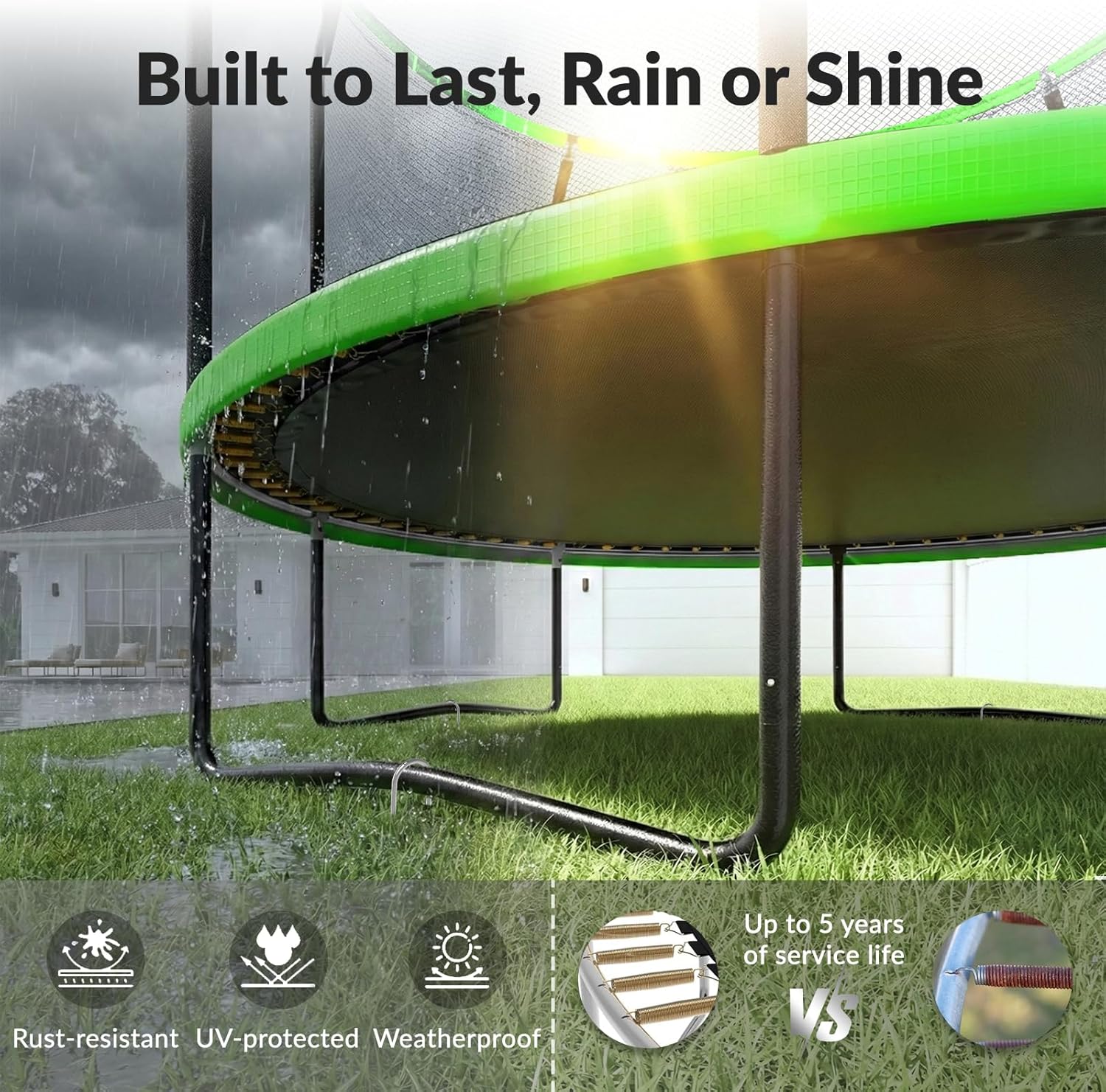 ACWARM HOME Trampoline Outdoor 14FT Trampoline with Basketball Hoop and LED Lights, Recreational Trampolines for Kids and Adults with Net and Ladder, ASTM Approved, Green