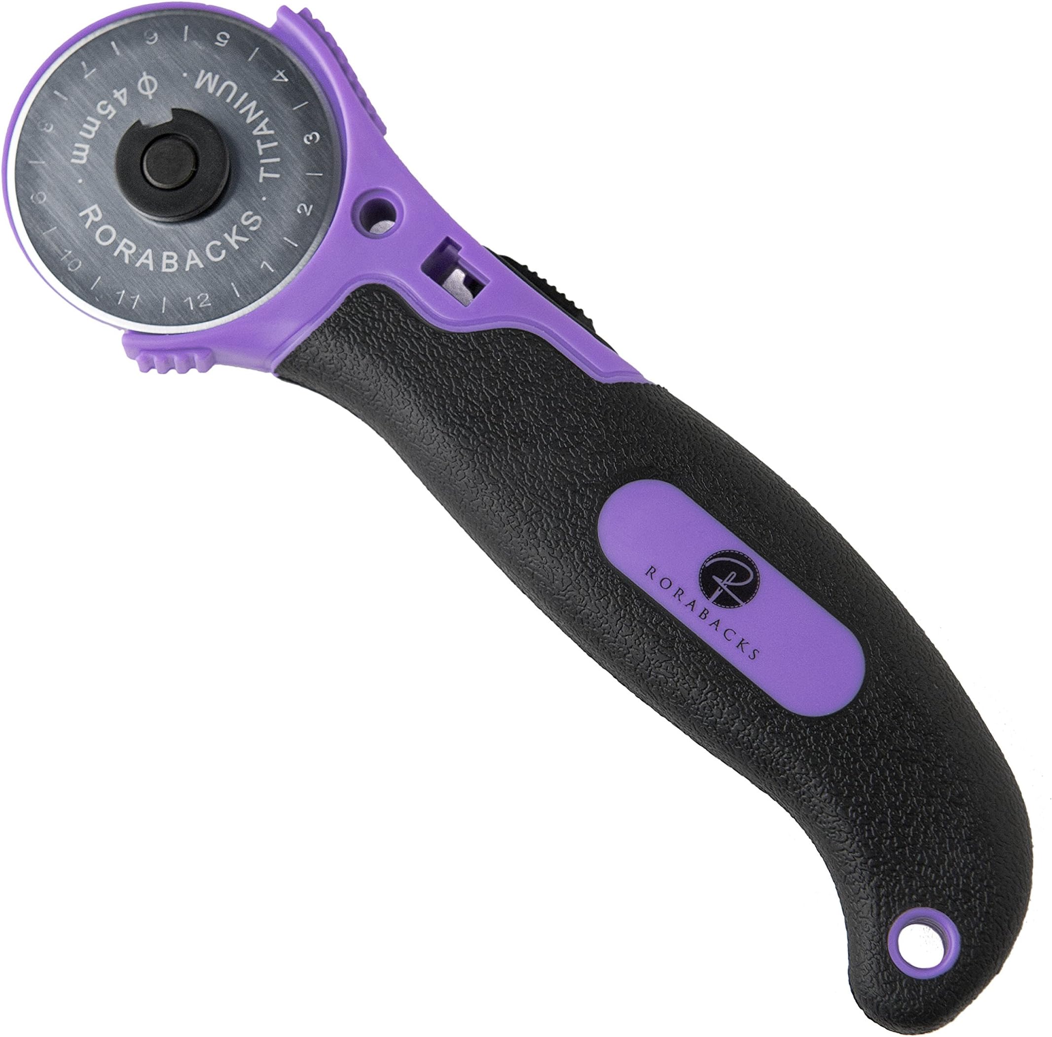 RORABACKS Premium 45mm Rotary Fabric Cutter For Quilting- Pleasantly Purple Ergonomic Handle with Razor Sharp Titanium Blade For Use with Cutting Mats and Quilting Rulers