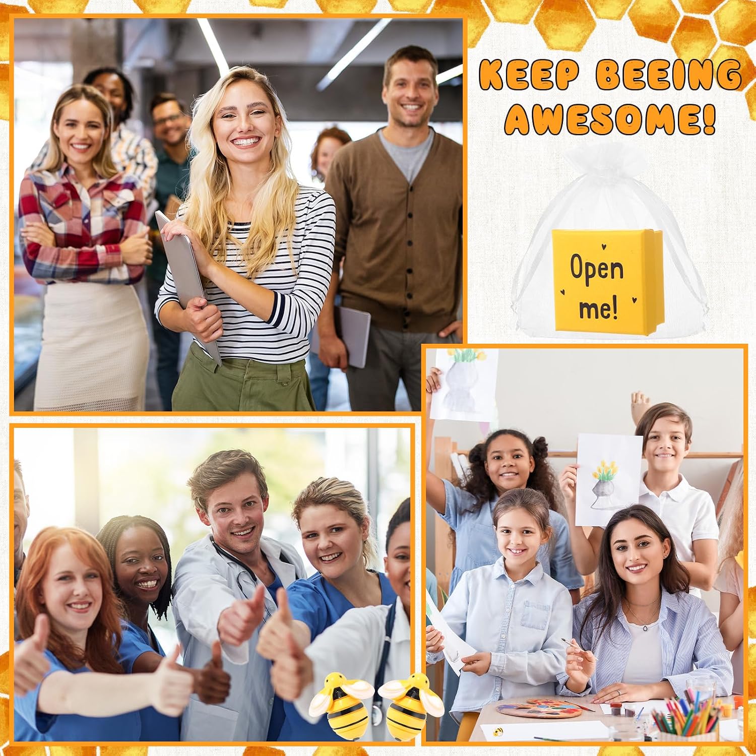 Geelin 40 Sets Bee Gifts Employee Appreciation Gifts Set Mini Resin Bees with Keep Beeing Awesome Cards Open Me Box Positive Appreciation Small Support for Staff Social Worker Volunteer