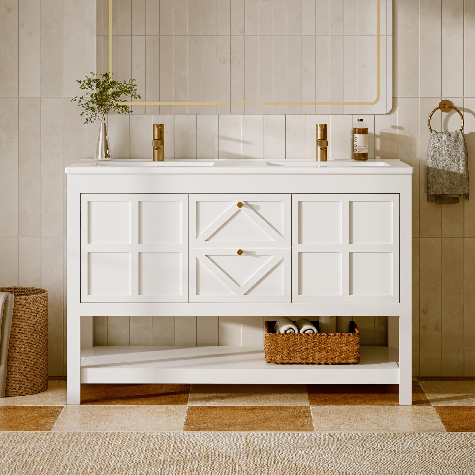 48 Inch Bathroom Vanity with Undermount Sink Combo, Modern White