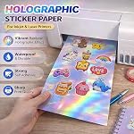 20 Sheets Holographic Sticker Paper 8.5x11 Inch Printable Waterproof Rainbow Vinyl for Inkjet or Laser Printer