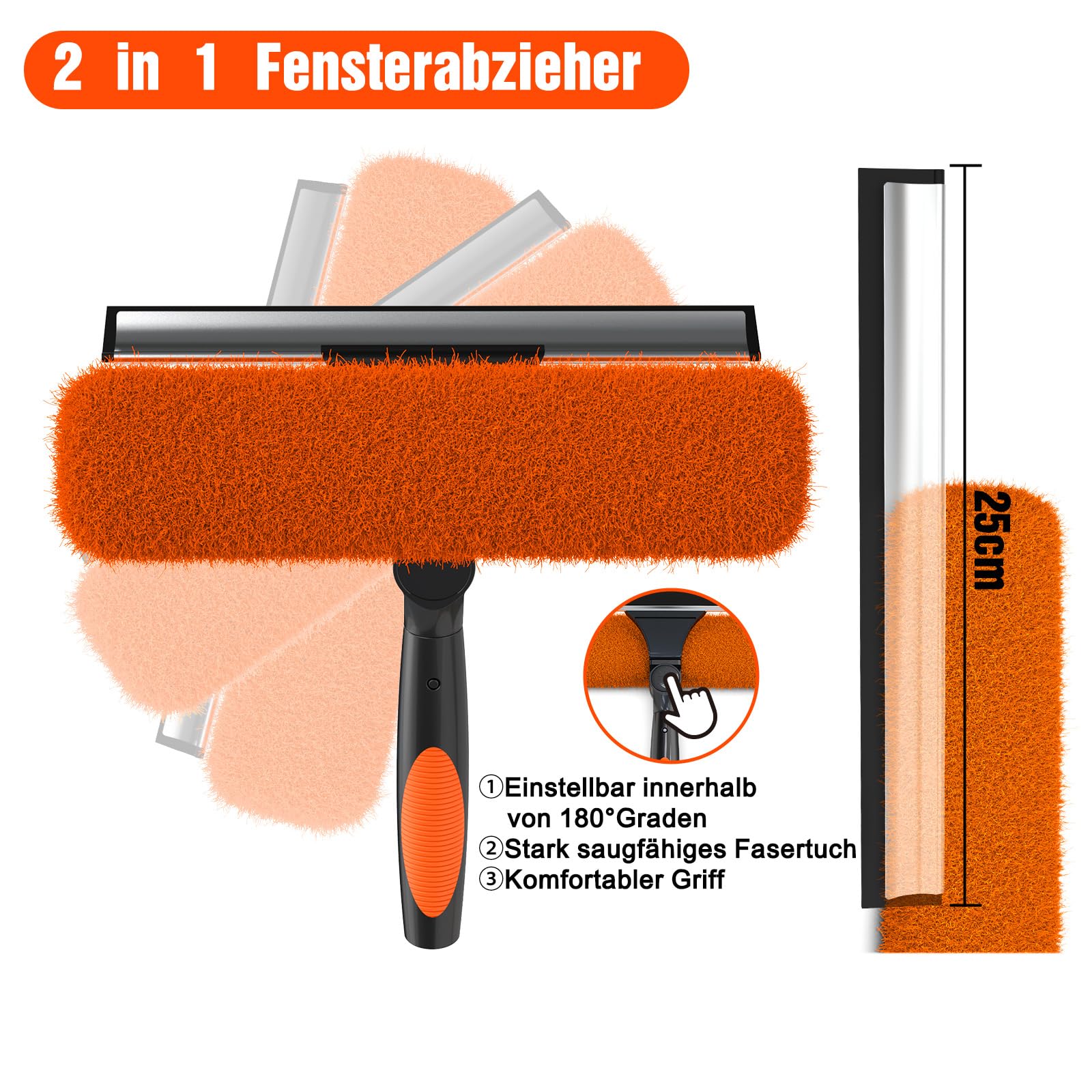 LAANPOLE 6m Fensterputzer Teleskop, 2-in-1 Fensterabzieher für die Fensterreinigung, Fensterwischer mit Teleskopstiel ür den Außen- und Innenbereich