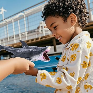 11 Inch Megalodon Shark Toy Realistic Deep Sea Giant Ocean Animal Figure with Movable Jaw for Children Party Favors Cake Decor Bath Play Collection