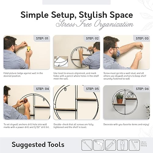 Miniatura 10 de InPlace - Estante de alambre de diamante de madera de granerometal de 16.26 pulgadas de ancho x 3.98 pulgadas de profundidad x 19.83 pulgadas de alto