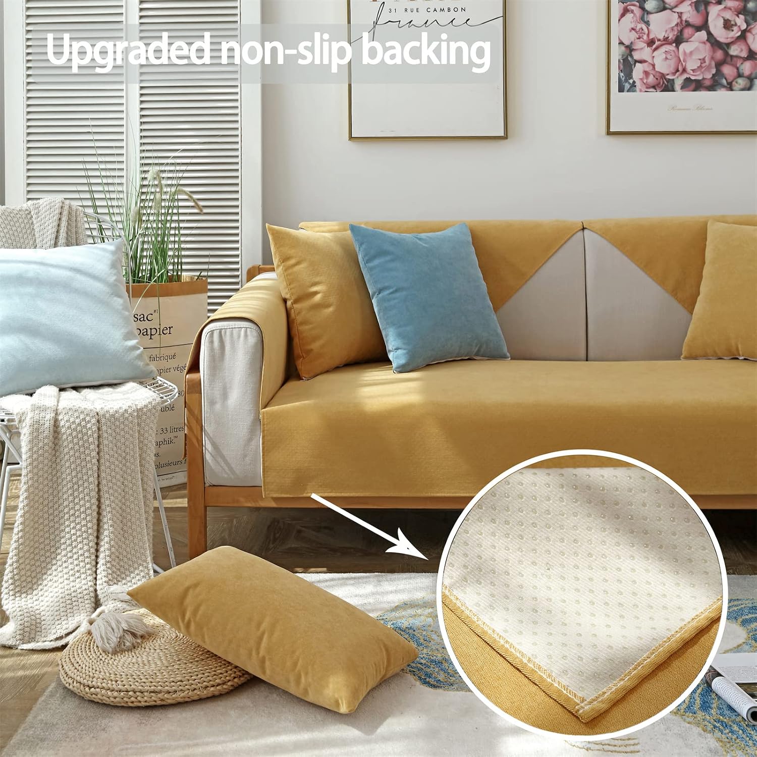 Waterproof Sofa Slipcover Sofa Cover Urine-Proof Couch Cover Anti Cat Scratch Anti-Slip Anti-Adhesive Hair Seat Covers Washable Soft Furniture Protector for Living Room (70 * 70cm,Yellow)