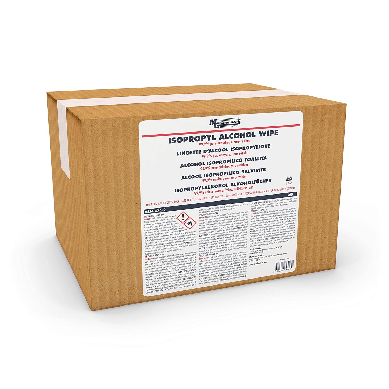 MG Chemicals 99.9% Isopropyl Alcohol Wipe, 6" Length x 5" Width (Box of 500)