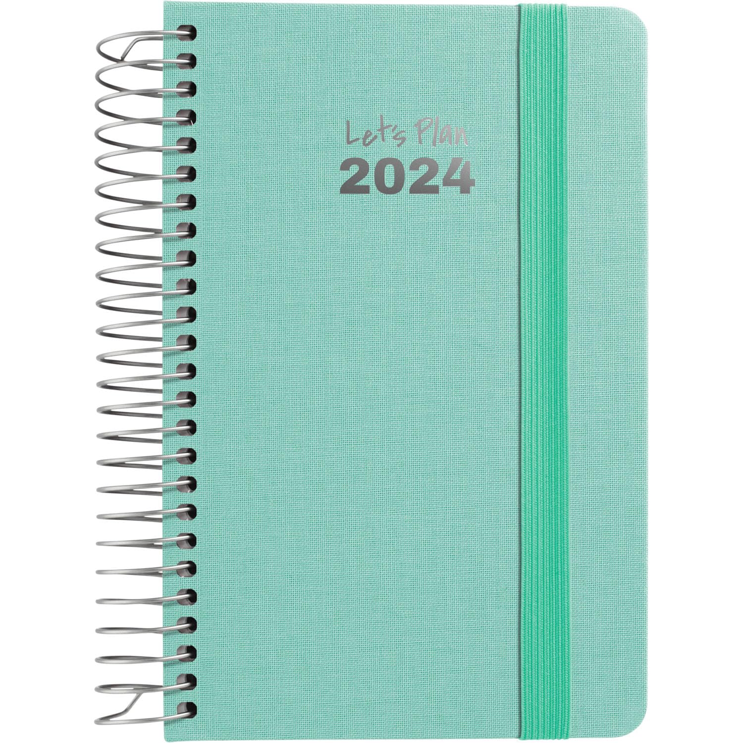 Grafoplás | A6 Day Page Diary | 2024 | Spanish | 10.5 x 16.5 cm | Hard Cover | Fabric Cover | Mint Colour | Elastic Closure | Fancy Series