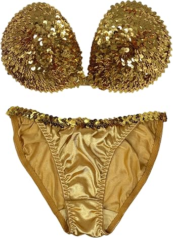 NuBra Womens Spangle Sequin Feather Lite Bra & Panties Set A100SP US, Cup Band, B, Gold