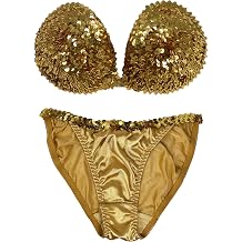 NuBra Women's Spangle Sequin Feather Lite Bra & Panties Set A100SP US, Cup Band, A, Gold