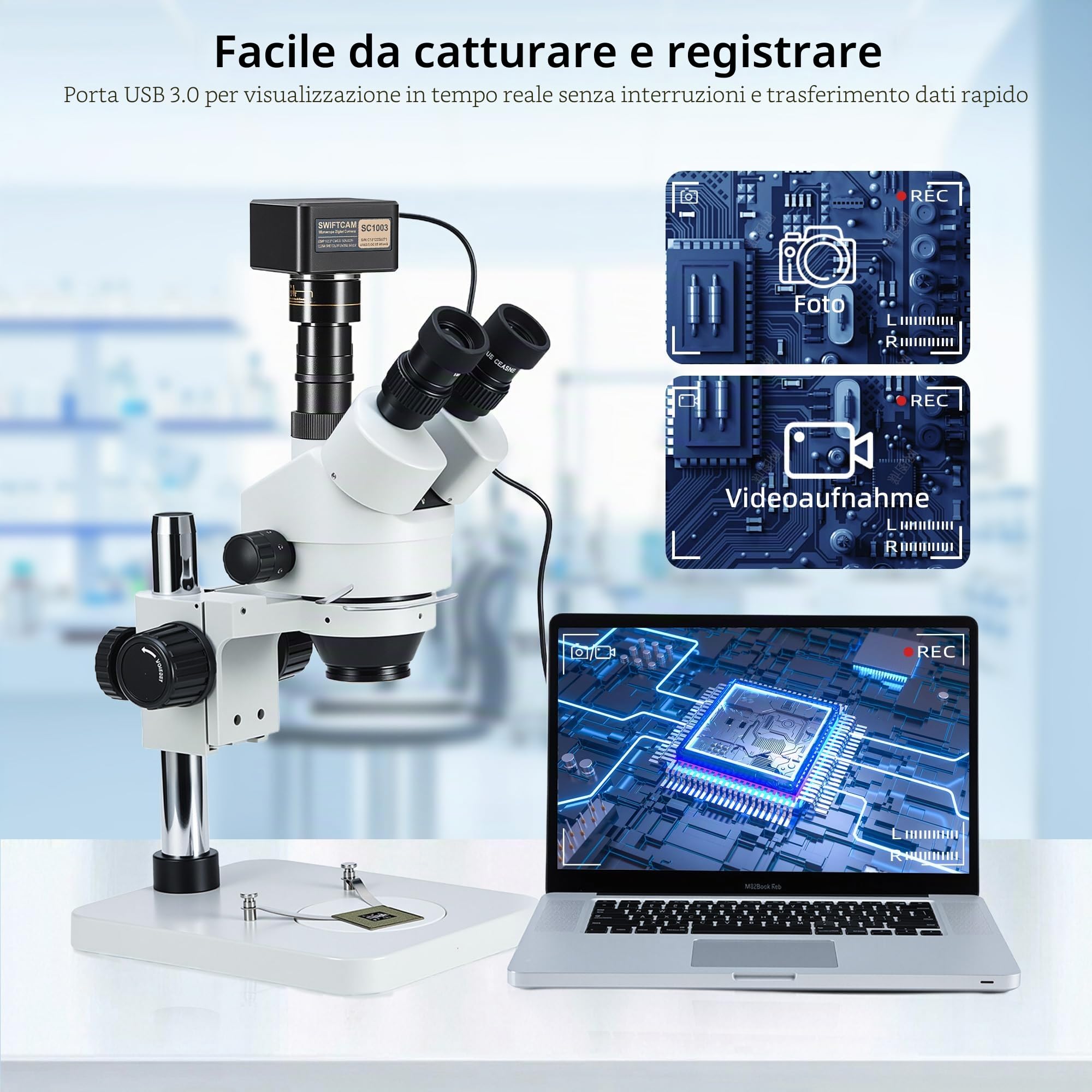 SWIFT Swiftcam SC1003-CK - Fotocamera da microscopio da 10 Megapixel con obiettivo riduttore, kit di calibrazione, adattatori oculari e cavo USB 3.0, compatibile con Windows/Mac/Linux