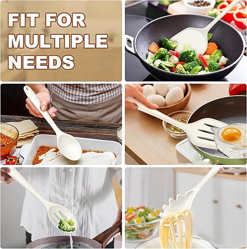 Miniatura 6 de TeamFar Juego de utensilios de cocina de silicona, 5 piezas, resistentes al calor, antiadherentes, ranurados, para pasta, para freír, servir,