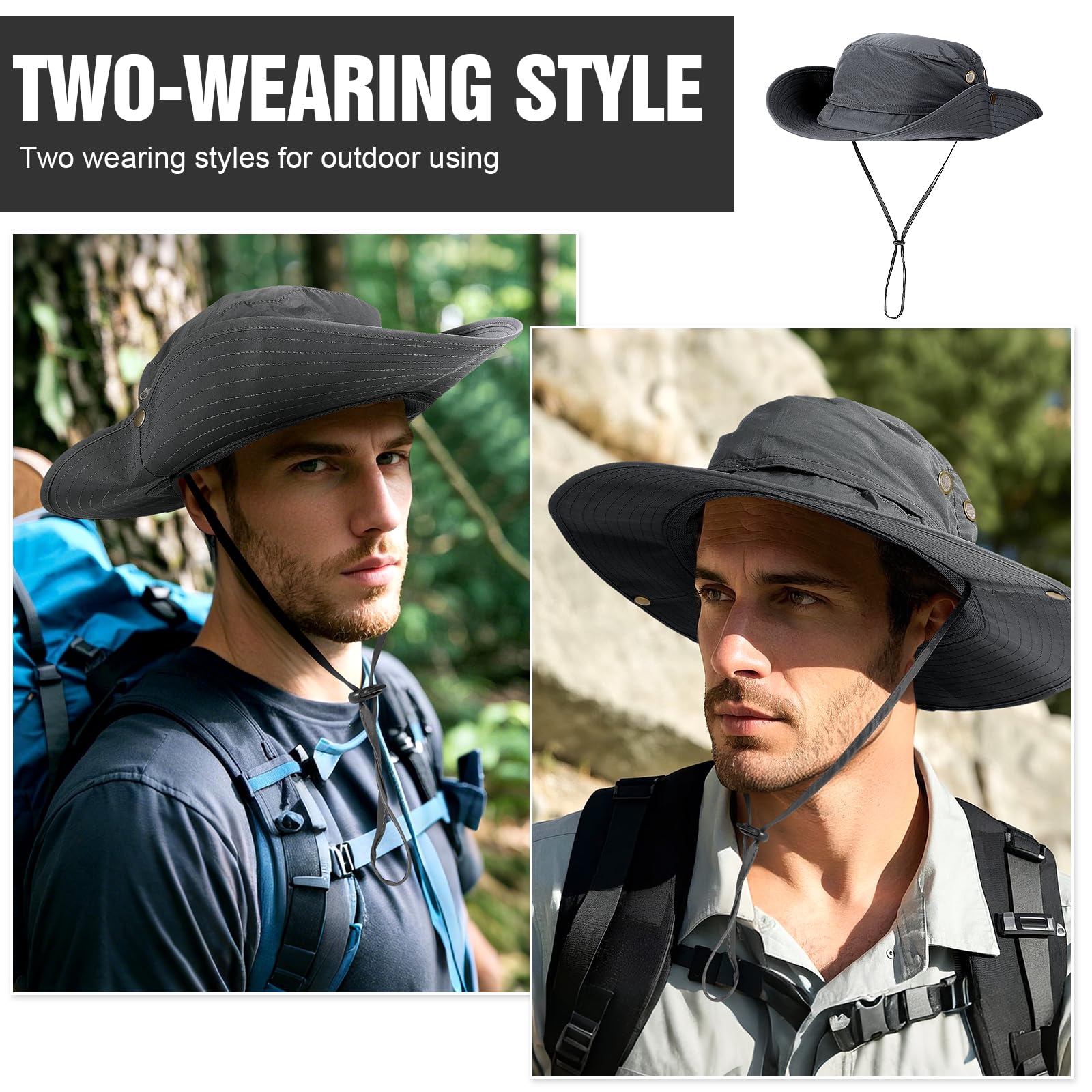 Cappello da Pescatore Taglie Forti XL XXL per Uomo, Tesa Larga Leggero Traspirante UV Cappelli da Sole Estiva, UPF50+ Impermeabile Asciugatura Rapida Pieghevole Bucket Hat Boonie Cappello Safari