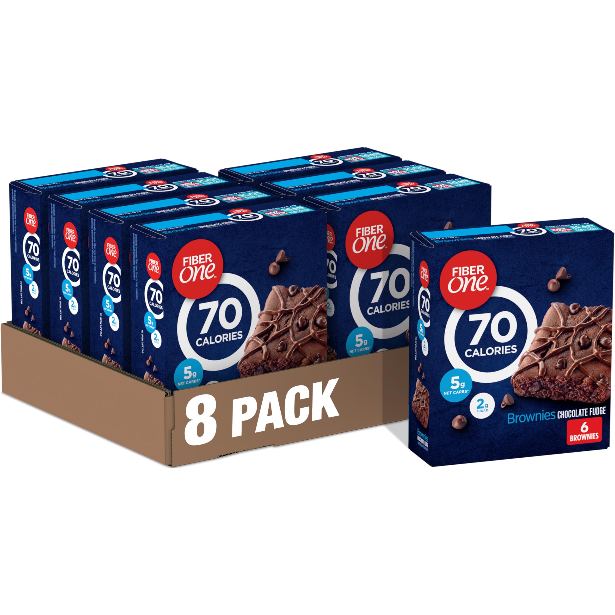 Fiber One 70 Calorie Brownies, Chocolate Fudge Snack Bars, 6 Ct, 5.34 oz (Pack of 8)