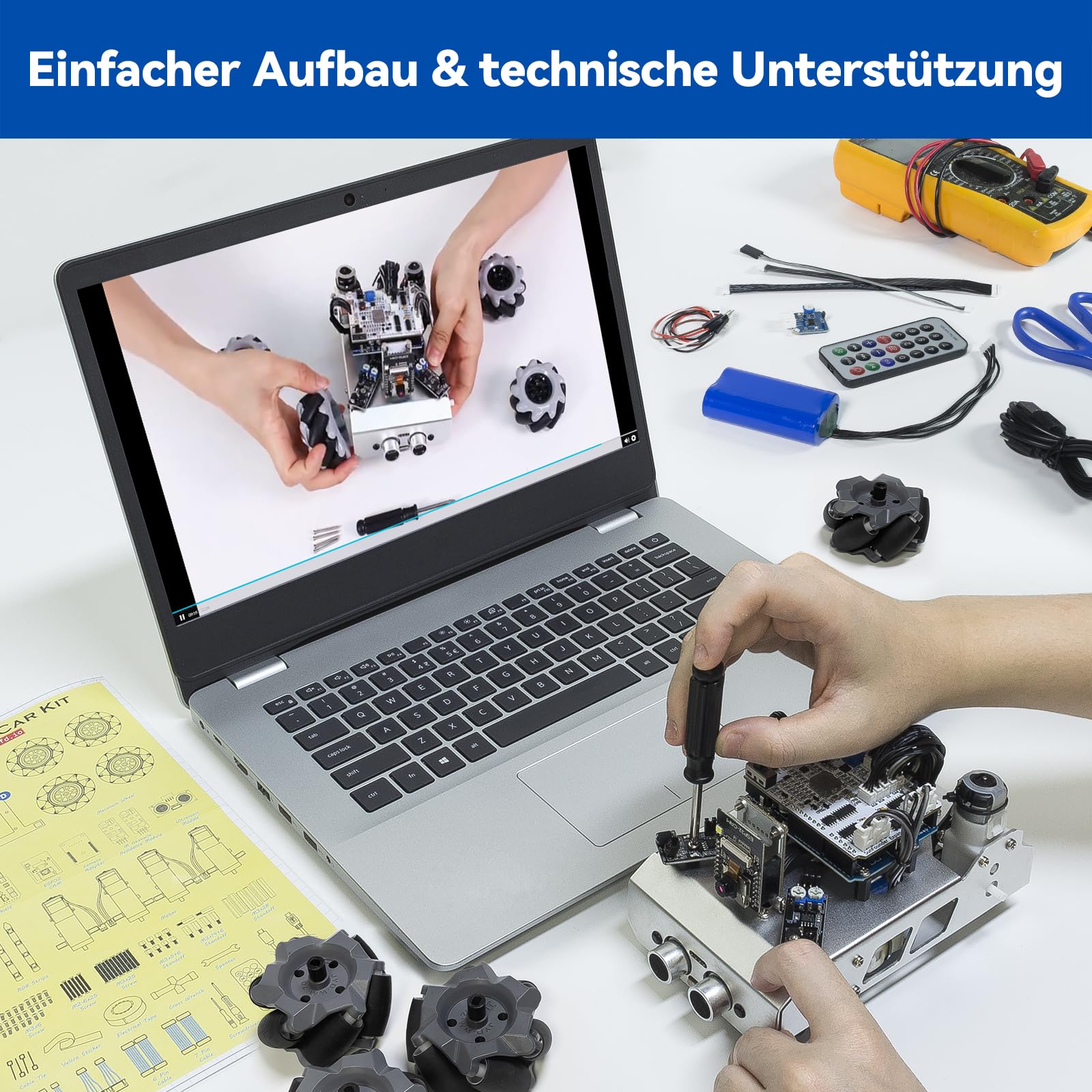 SUNFOUNDER Smart Robot Car Kit Kompatibel mit Arduino UNO R3, 4WD Omnidirektionale Bewegung, FPV, ESP32 CAM, APP Romote Control etc, Educational Robot Kit für Erwachsene