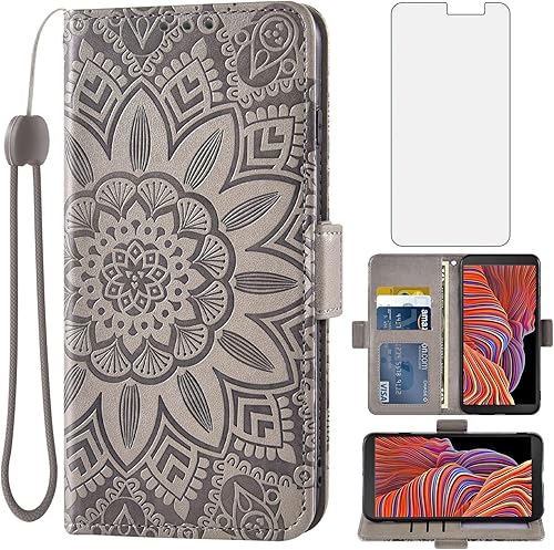 Asuwish Funda para teléfono Samsung Galaxy Xcover 5 con protector de pantalla de vidrio templado y cartera de cuero con diseño de flores, soporte