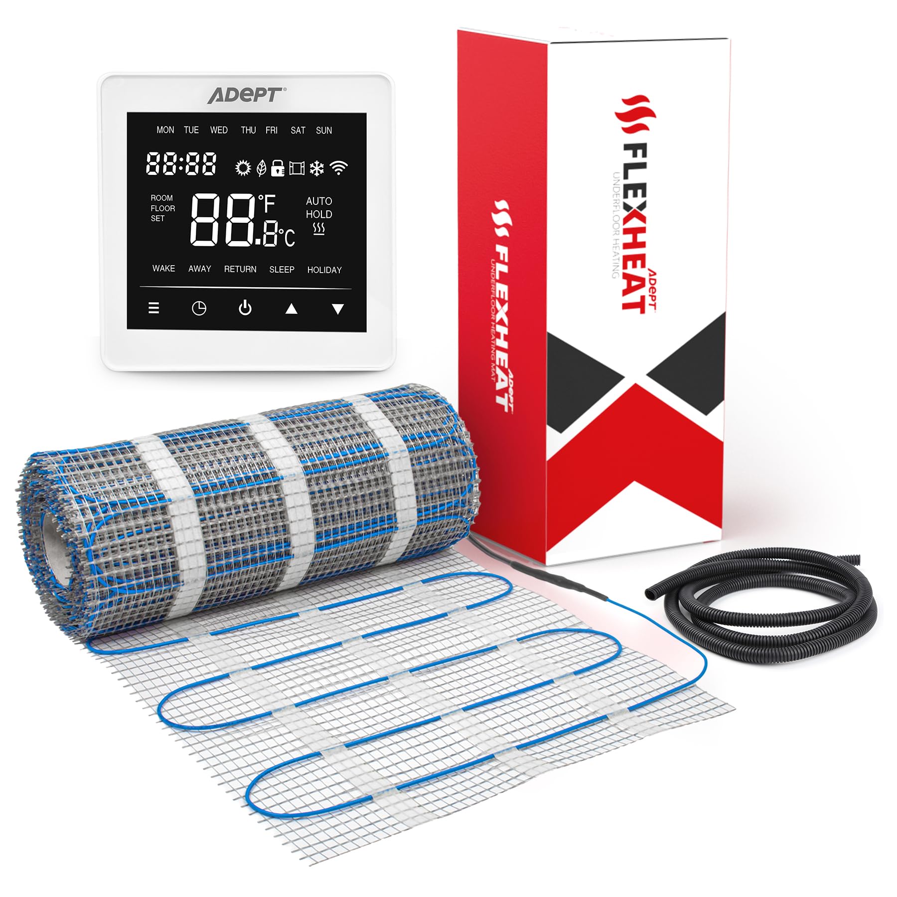 Adept Flexheat White Wifi Thermostat Electric Underfloor Heating Mat Kit - 200W/M2-2M2