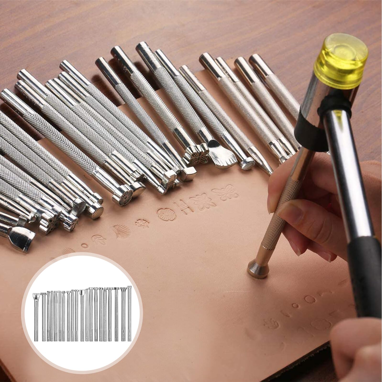 Set di Strumenti per Lavorazione Pelle 20 Pezzi in Acciaio Inossidabile