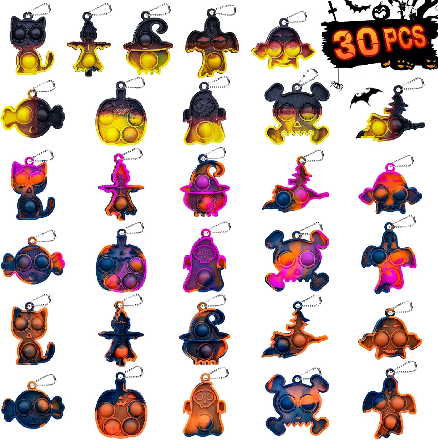 Halloween Pop Fidget Toys Bulk Its Halloween Party Favors for Kids 30PCS Mini Pop Keychain It Halloween Party Supplies Halloween Goodie Bag Fillers Fidgets for Classroom Prizes for Kids