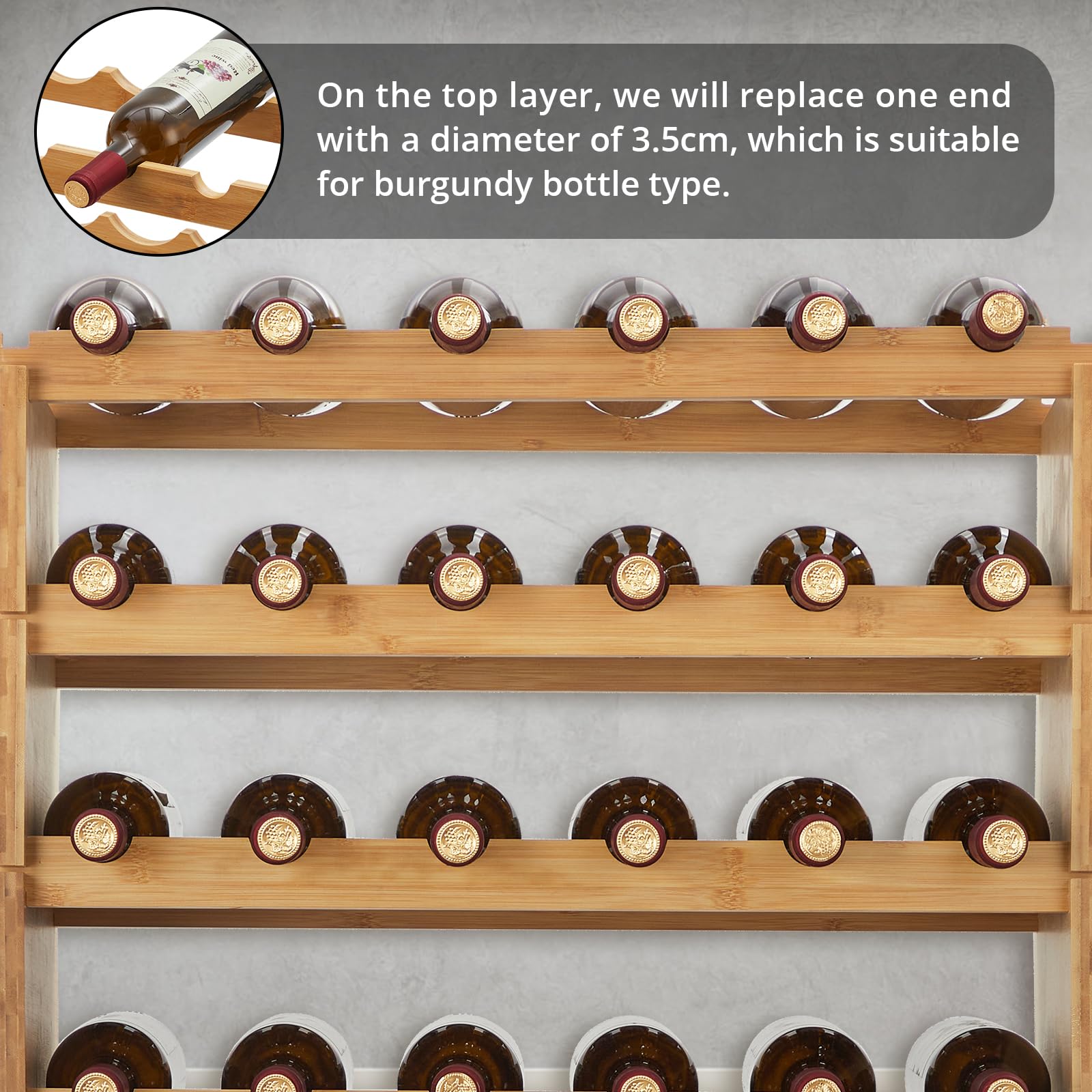 Weinregal Bambus Design – Stapelbarer Flaschenständer für 60 Flaschen, AA-Qualität, Ohne Schrauben, Platzsparend – Ideal für Keller, Bar, Küche & Esszimmer