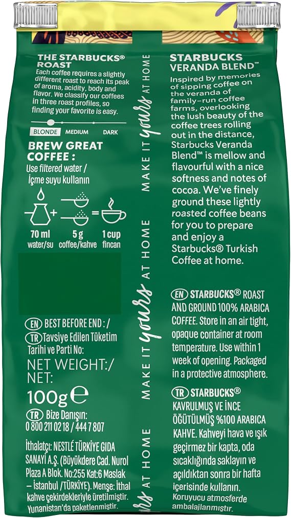 Starbucks Veranda Blend Turkish Coffee 100 g