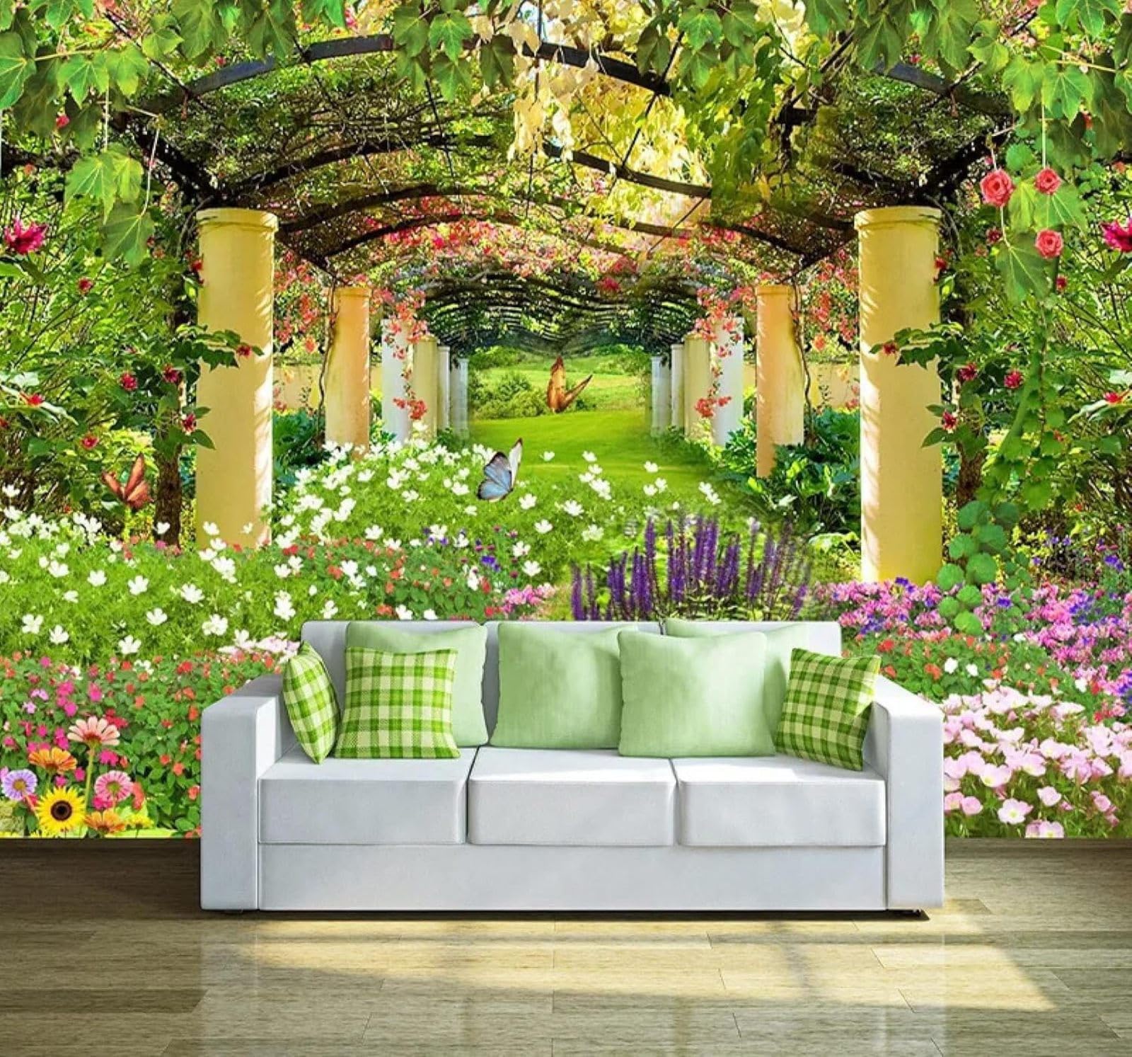 XLMING Beautiful Pastoral Garden Flowers Butterflies 3D Wallpaper Luxury Silk Study Dining Feature Sofa Grey Bedroom Living Room Tv Decorative Wall-350cm×256cm