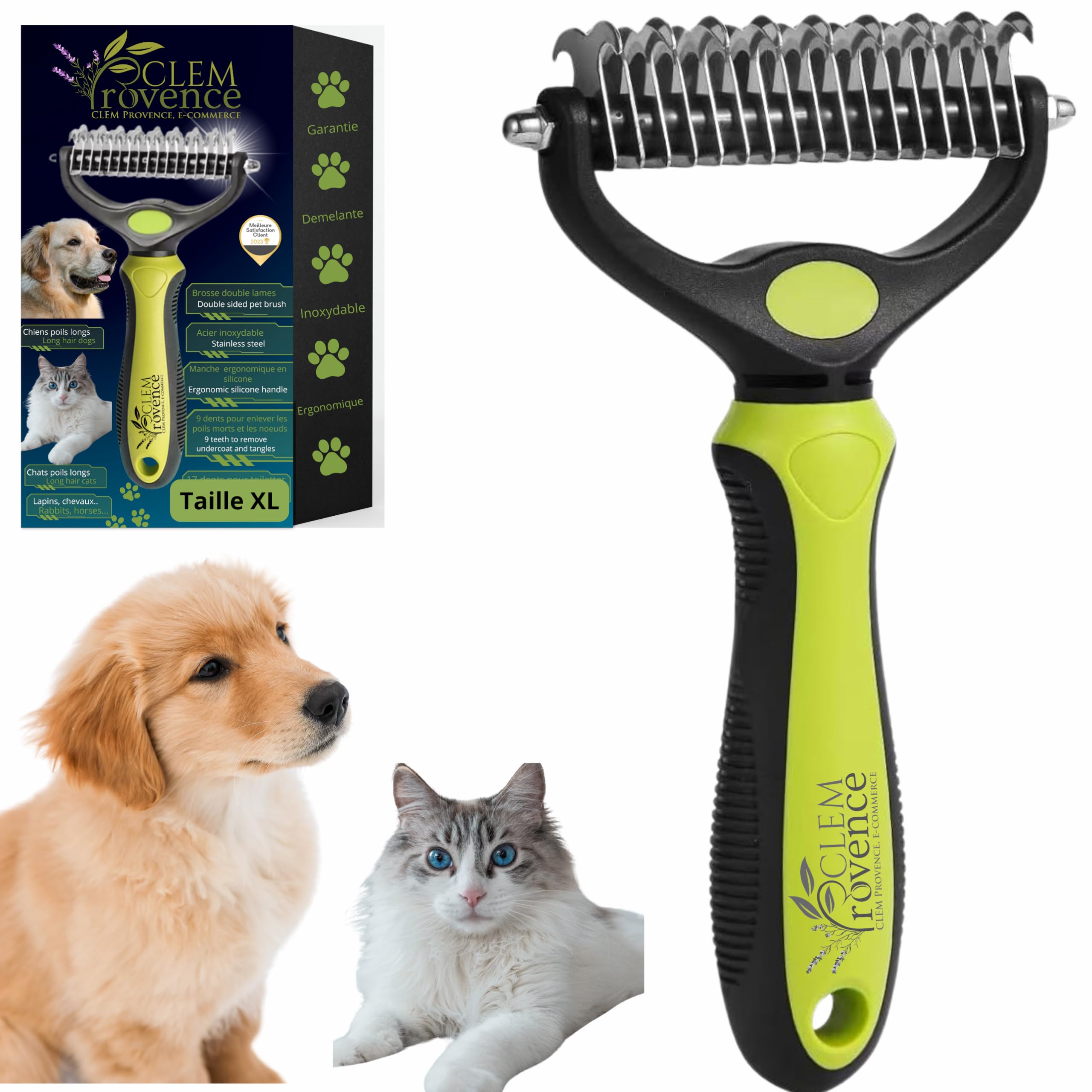 Brosse chien & chat poil long - double lame 9x17cm