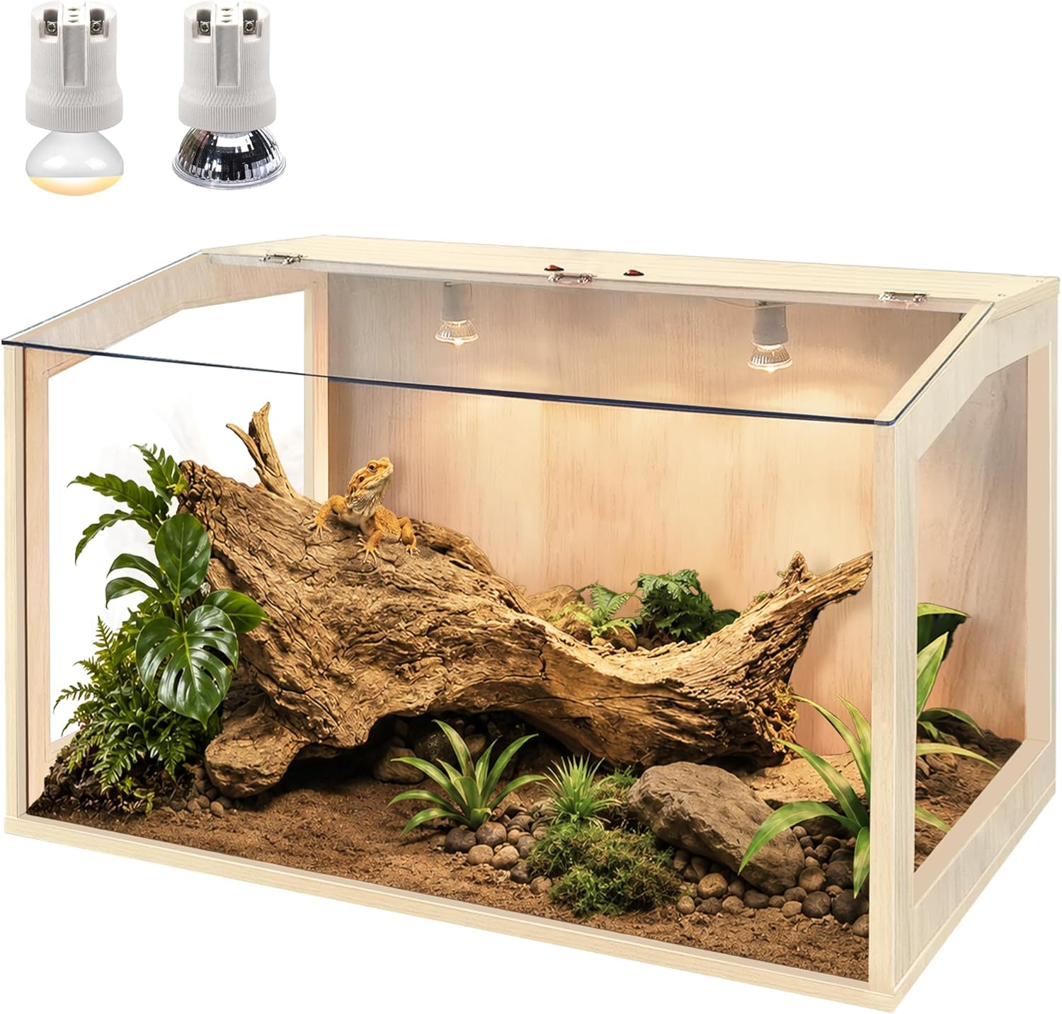 PROLEE Bearded Dragon Tank, Lizard Tank with Clear Tempered Glass Roof,Anti-Scratch Reptile Enclosure, Reptile Tank Built-in Light Fixtures with Switch (24X16X16inch,24 Gallon)