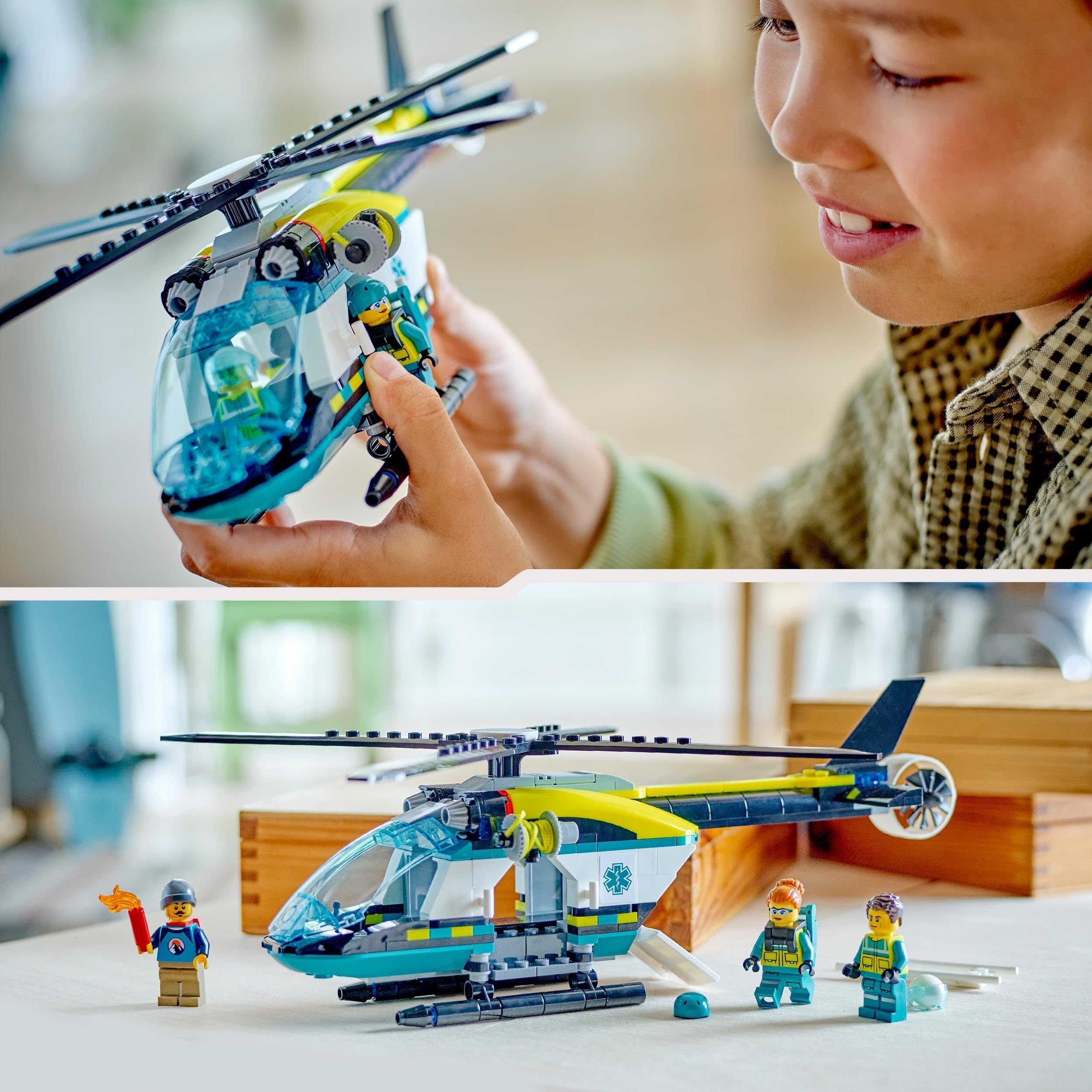 LEGO City Elicottero di Soccorso di Emergenza, Playset con Veicolo Giocattolo da Costruire con Rotori, Stiva, Verricello Funzionante e Minifigure, Giochi per Bambini e Bambine da 6 Anni in su 60405