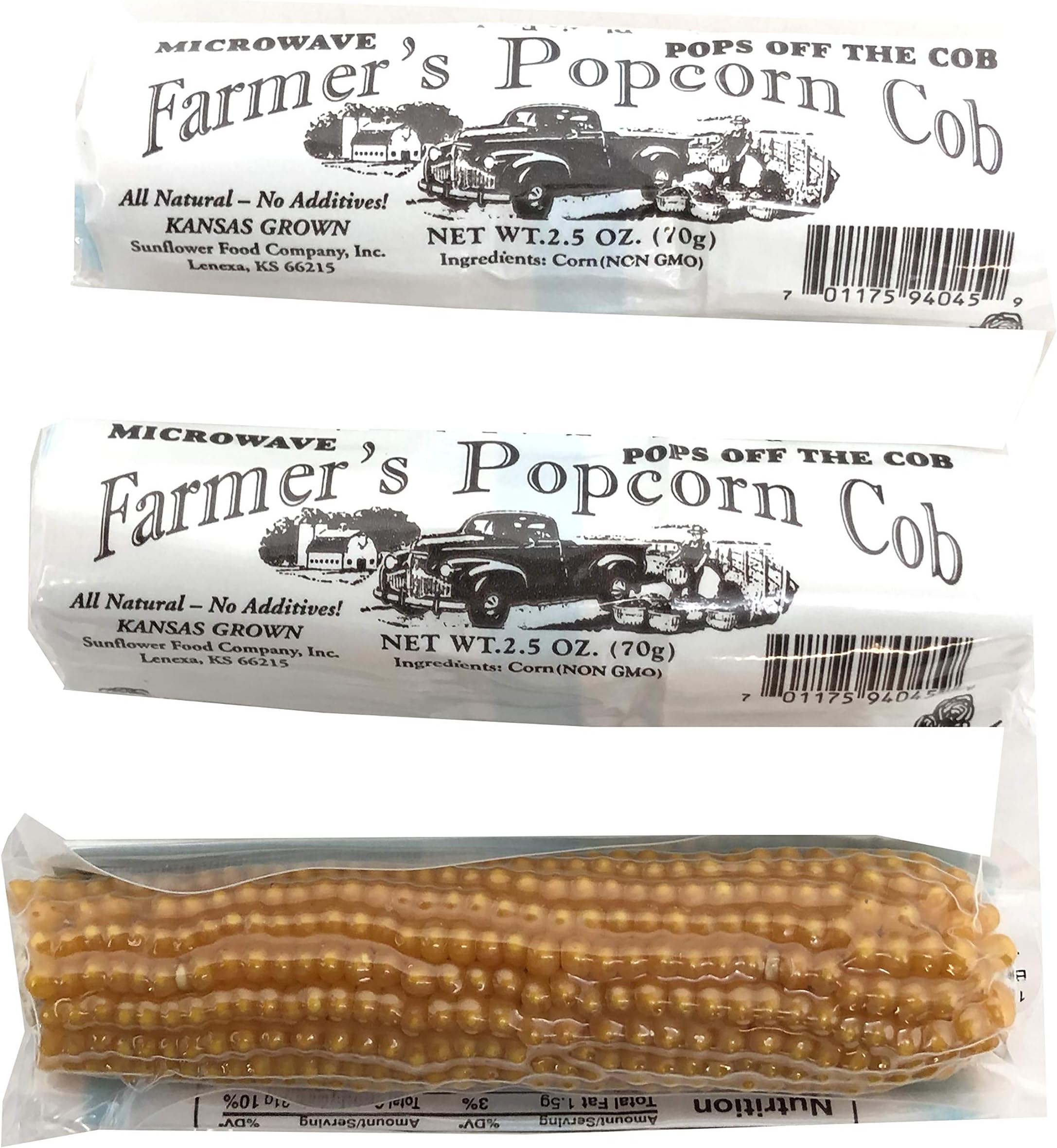 Sunflower Food Company Farmers Popcorn Cob - Microwave Pops Off The Cob- 3 Pack All Natural - No Additives- Kansas Grown- Non Gmo 2.5 Oz (70 G)