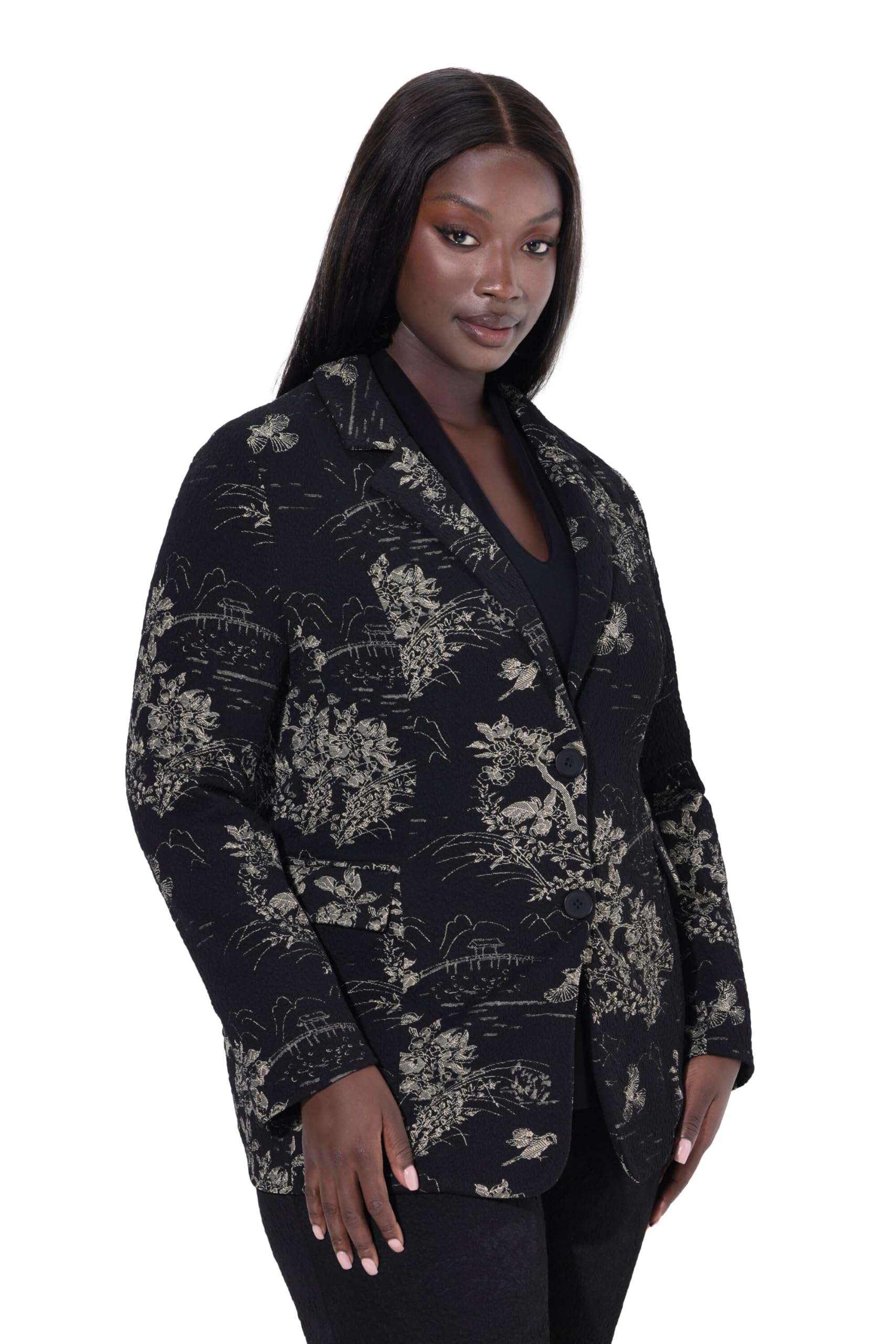 Ulla Popken Damen große Größen Übergrößen Plus Size Jacquard-Blazer, Reverskragen, Langarm, Stretchfutter 841901