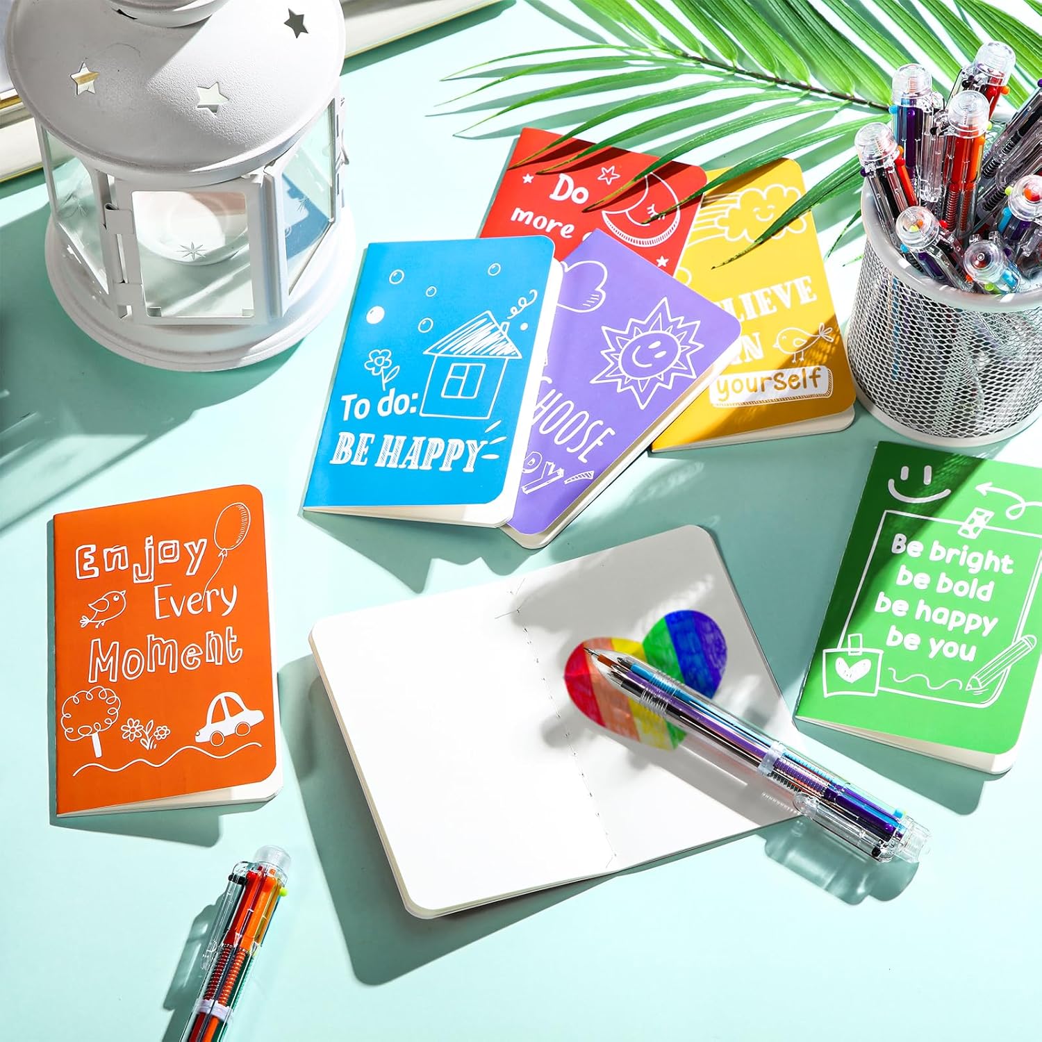 Fulmoon 30 Sets Mini Colorful Inspirational Notebooks Valentines Gift for Students with 6 in 1 Multicolor Retractable Ballpoint Pens Happiness Notepads Motivational Journals for Students Class Prizes - Image 4