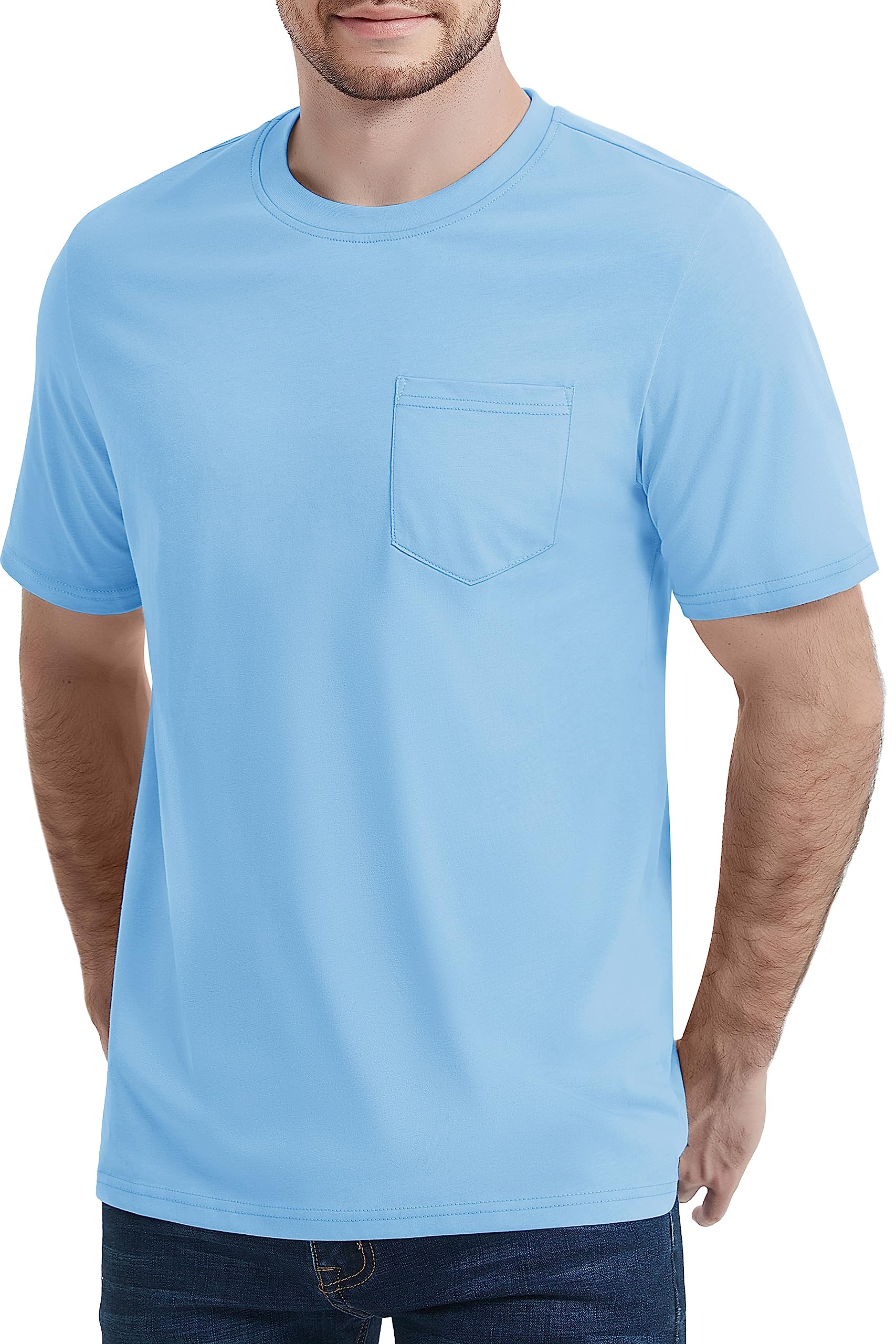 Men's Pocket Tee Shirts LARGE Crew Neck Short Sleeve Shirt Cotton Lightweight Soft Tshirt Relaxed Fit Summer Tops