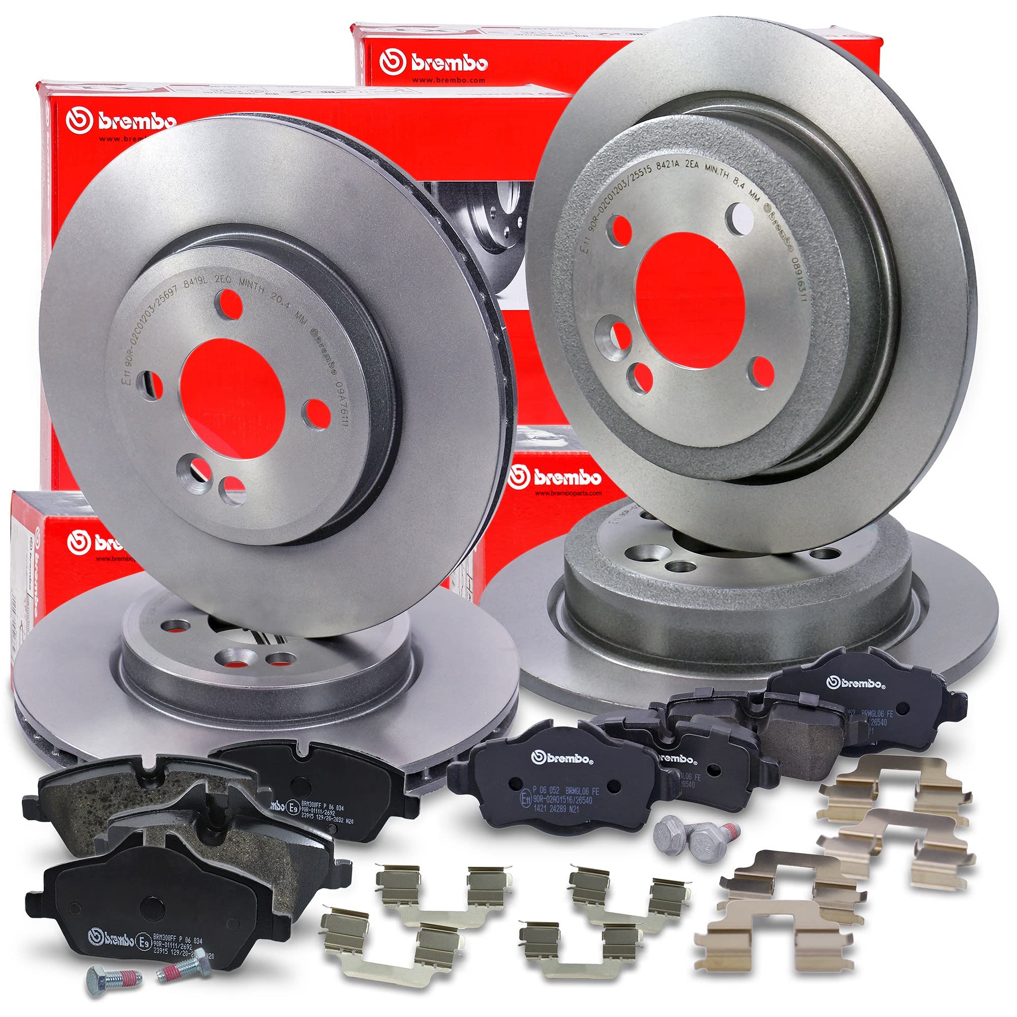 BREMBO Set freni Coated Disc Line incl. dischi freno anteriori Ø 280mm ventilati+posteriori Ø 259mm pieni+pastiglie freno anteriori e posteriori Compatibile con MINI (R56)(R57)(R55)(R55)(R58)(R59)