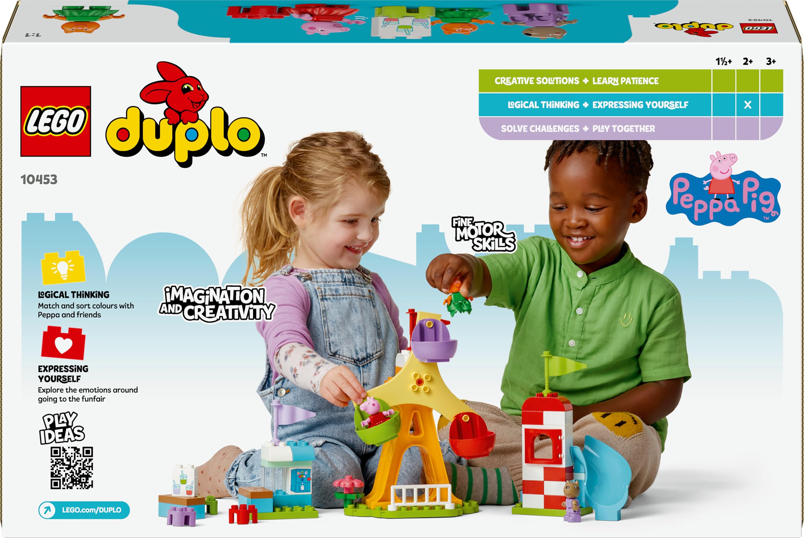 LEGO DUPLO Peppa Pig Luna Park - Gioco per la Motricità Fine per Bambini da 2 Anni - Ruota Panoramica, Scivolo, Bar e 3 Figure tra cui Candy Gatto e Danny Cane - Attività per Sviluppo Precoce - 10453