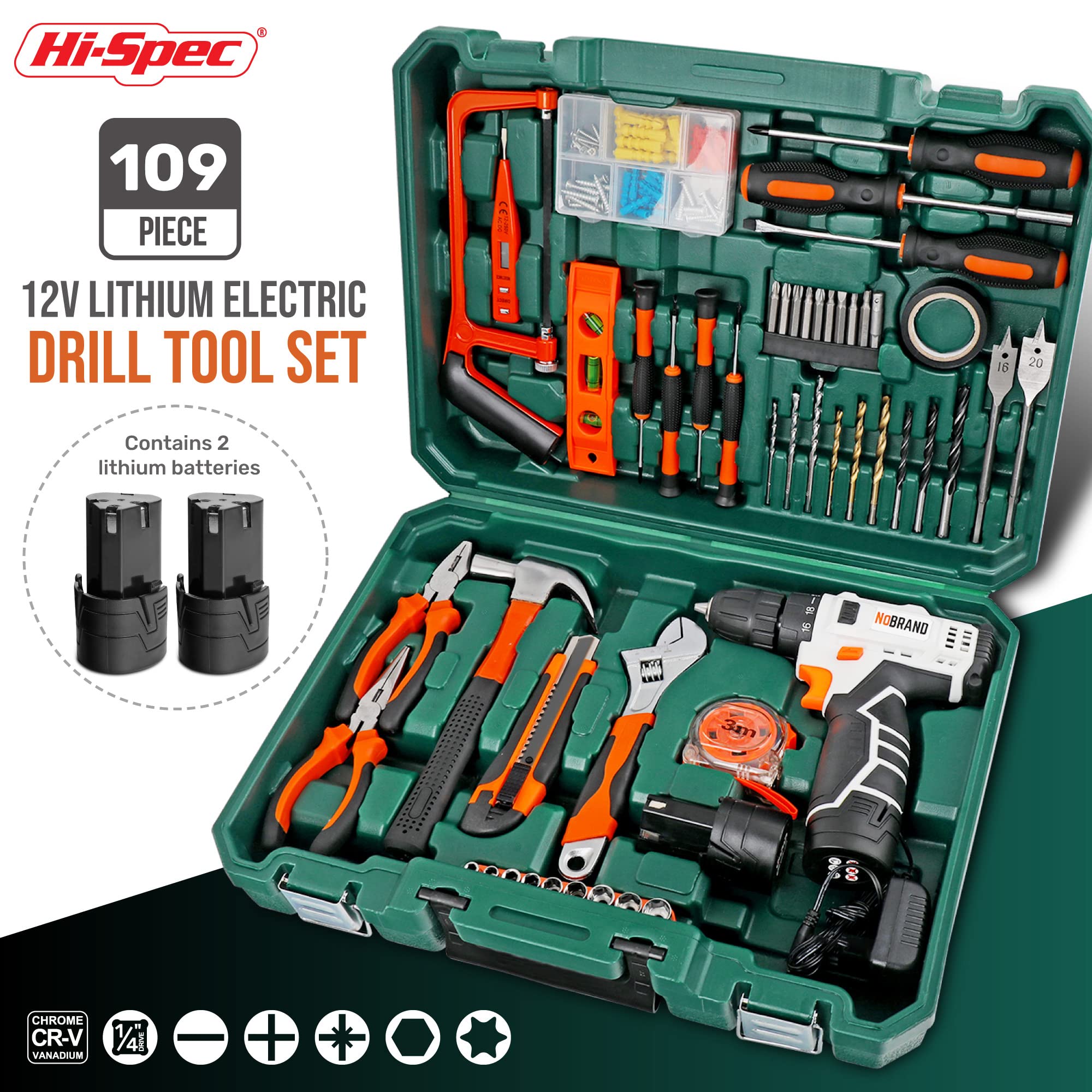 Hi-Spec Trapano Avvitatore 12V, Kit Casa e Ufficio | montaggi e riparazioni più rapidi, controllo facile e uso intuitivo, design leggero per lavorare senza fatica, 49 pc