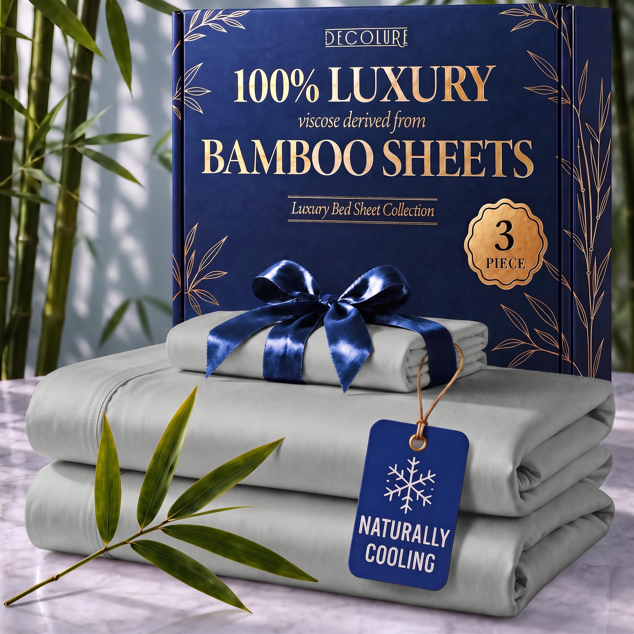 DECOLURE 100% Viscose Derived from Bamboo Sheets Twin Size | 3 Pc Bed Set